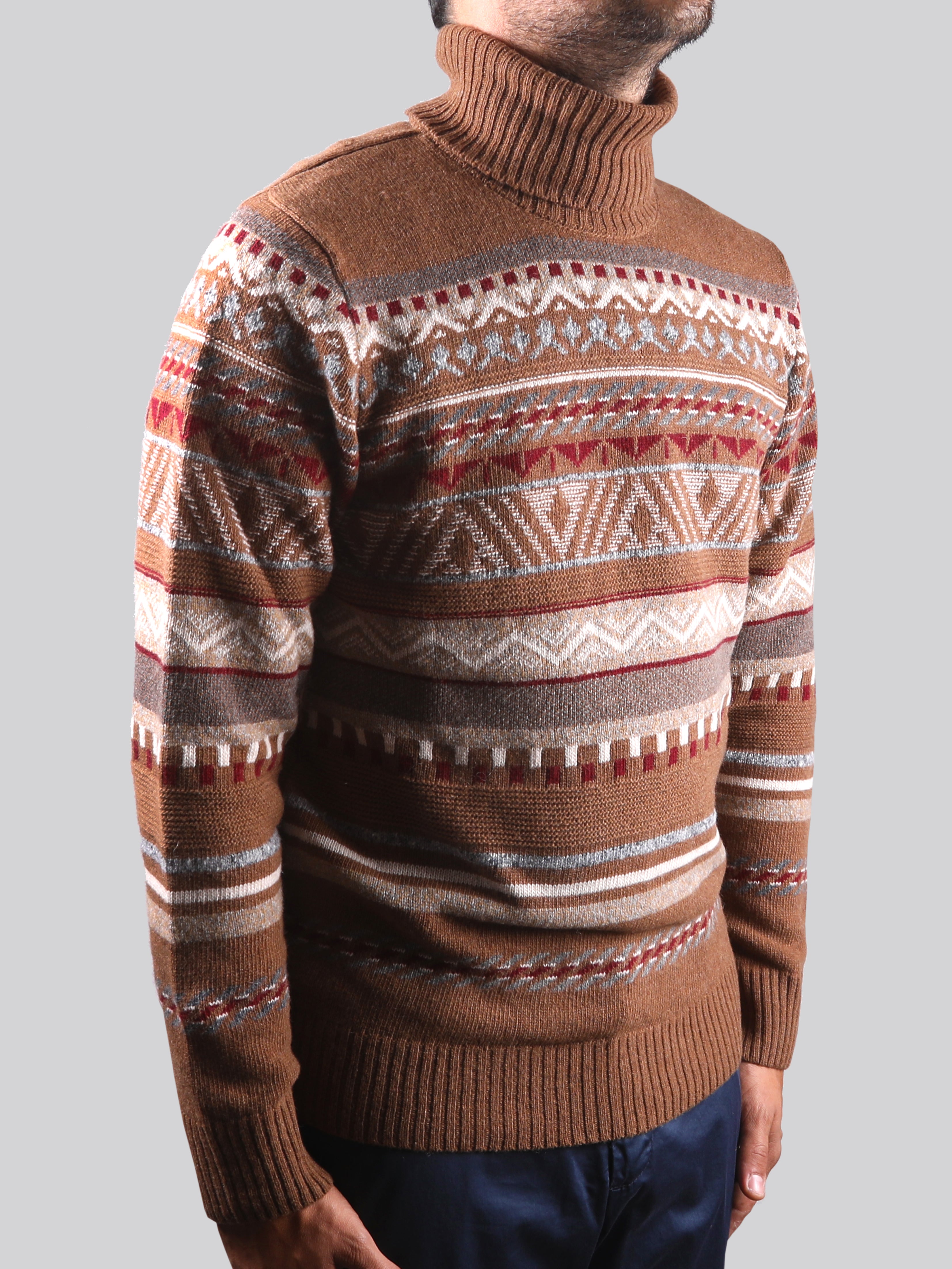 Maglione Collo Alto 100% Lana Made In Italy Courmayeur Tabacco