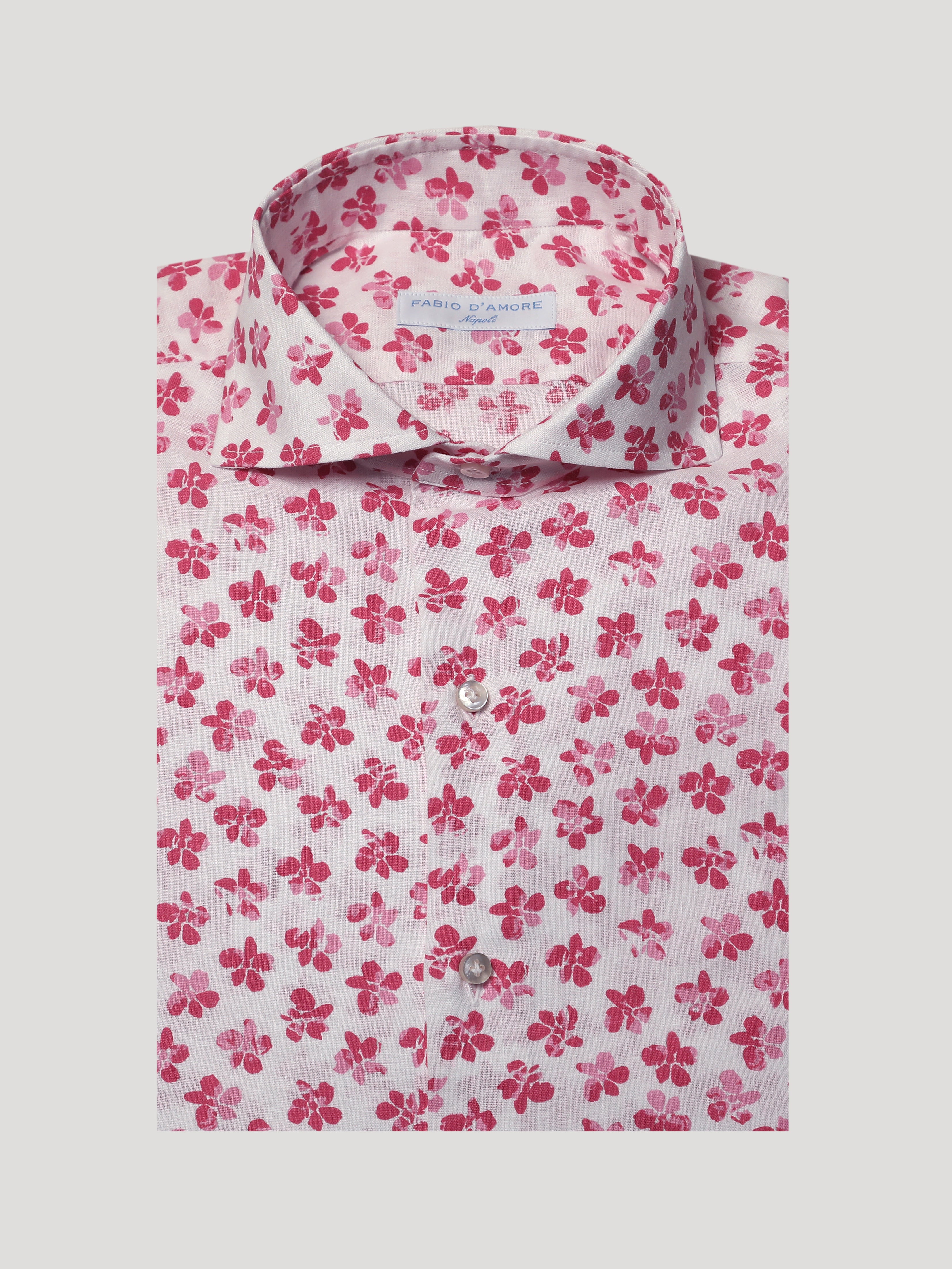 Camicia Regular fit Sartoriale Collo Mezzo Francese Soft Quadrifoglio Fuxia Cotone&Lino Made In Italy