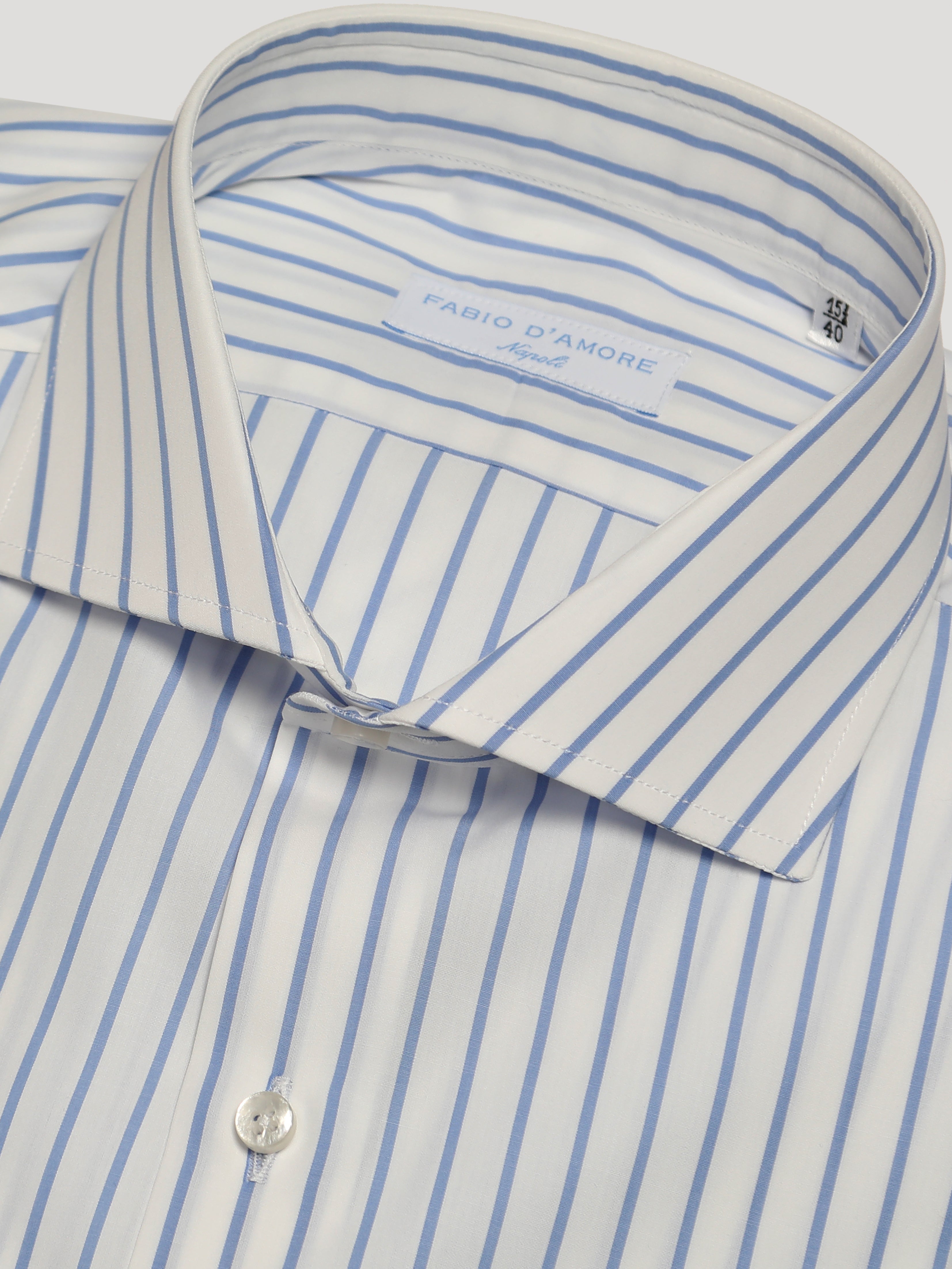 Camicia Slim Sartoriale Collo Mezzo Francese Vento Celeste Made In Italy
