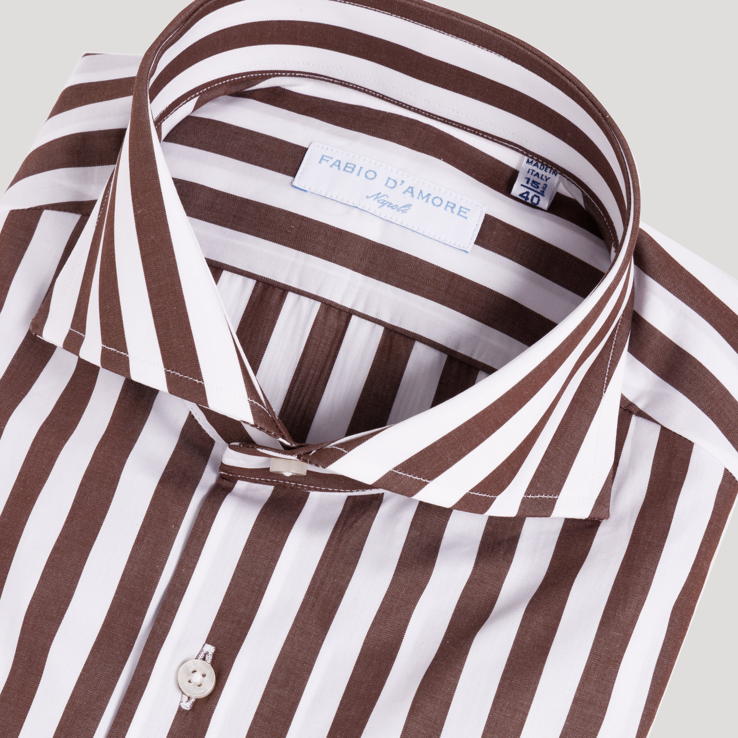 Camicia Slim Sartoriale Collo Mezzo Francese Made In Italy Procida Marrone