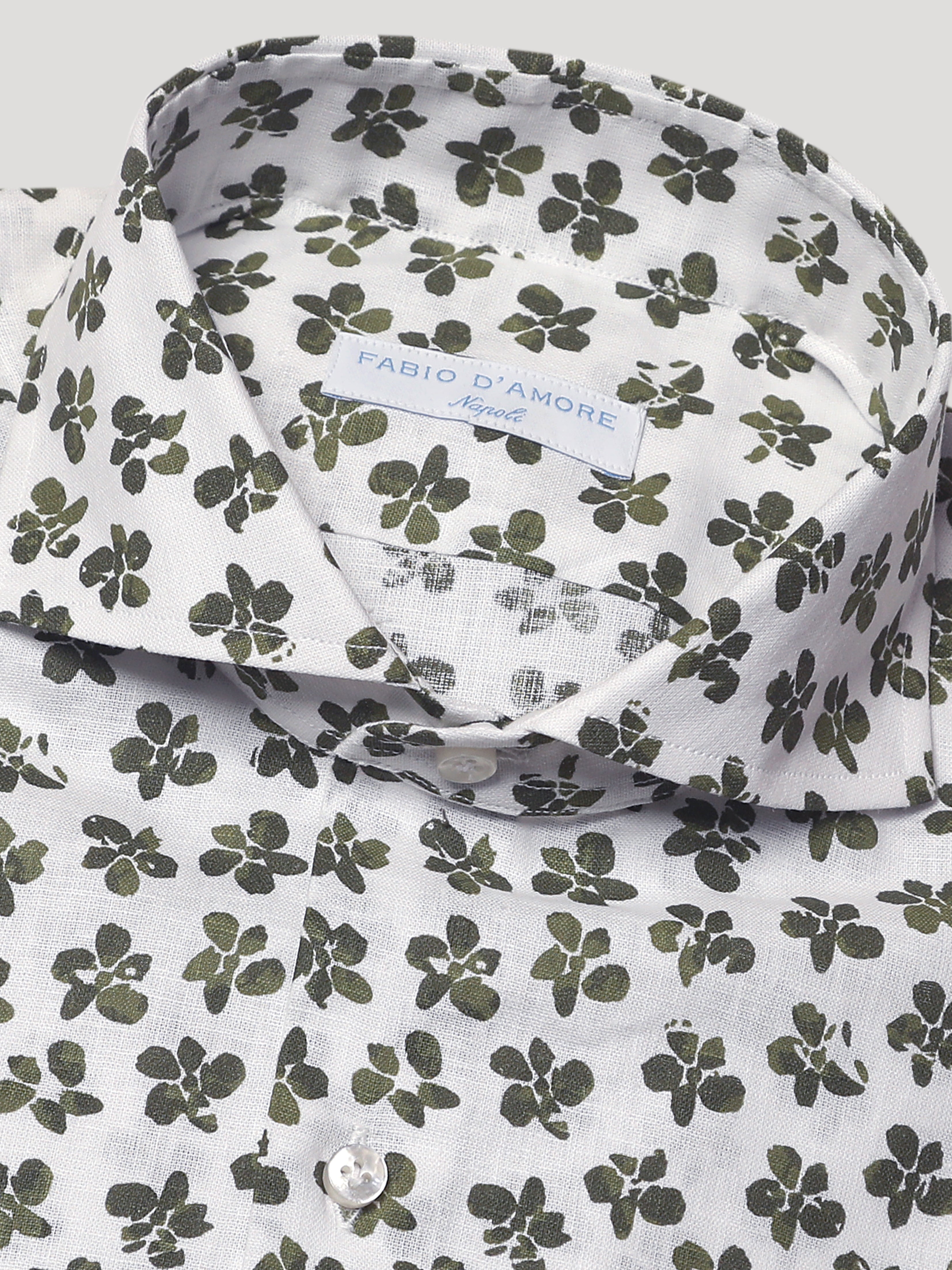 Camicia Regular fit Sartoriale Collo Mezzo Francese Soft Quadrifoglio Verde Cotone&Lino Made In Italy