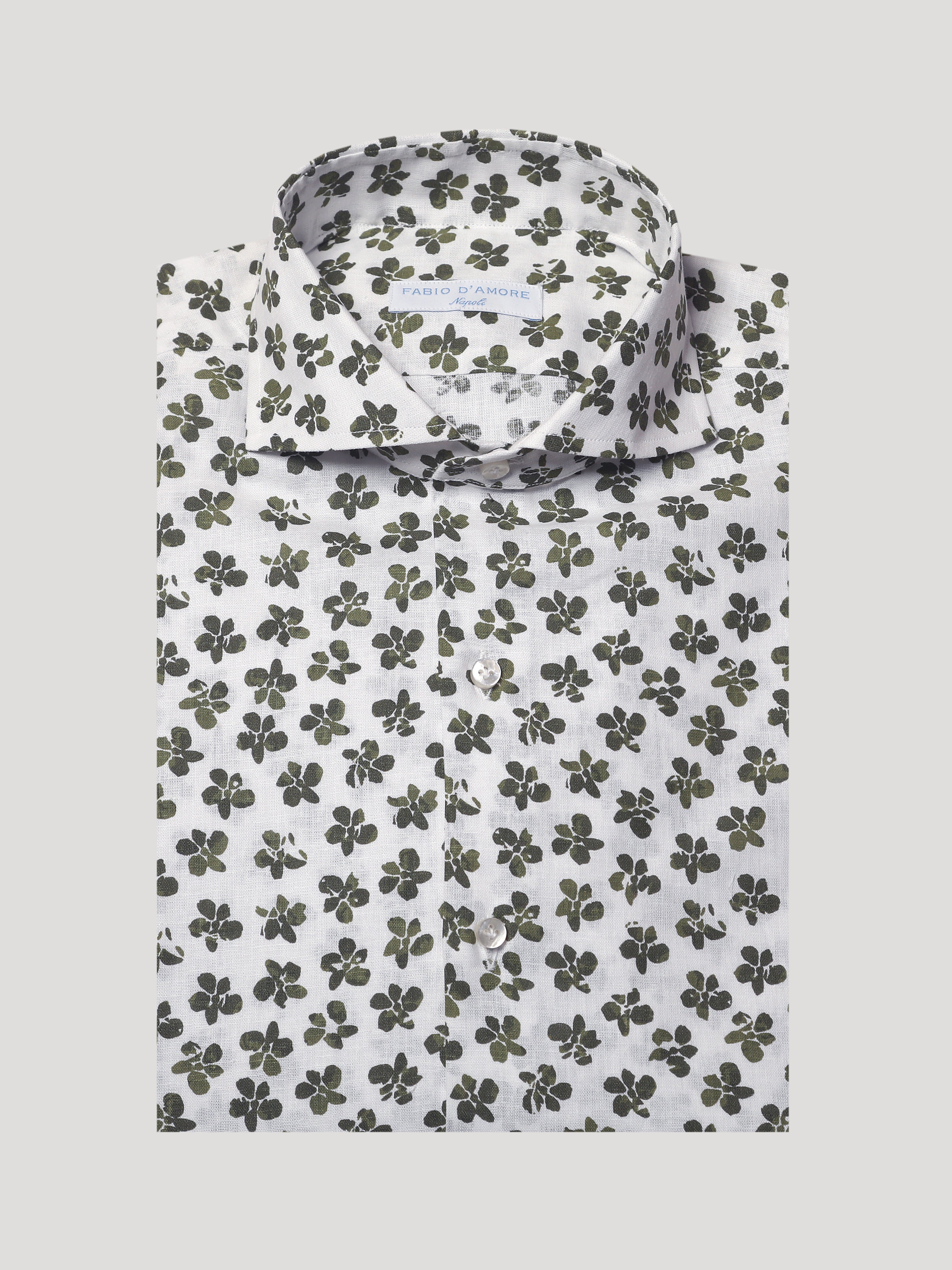 Camicia Regular fit Sartoriale Collo Mezzo Francese Soft Quadrifoglio Verde Cotone&Lino Made In Italy