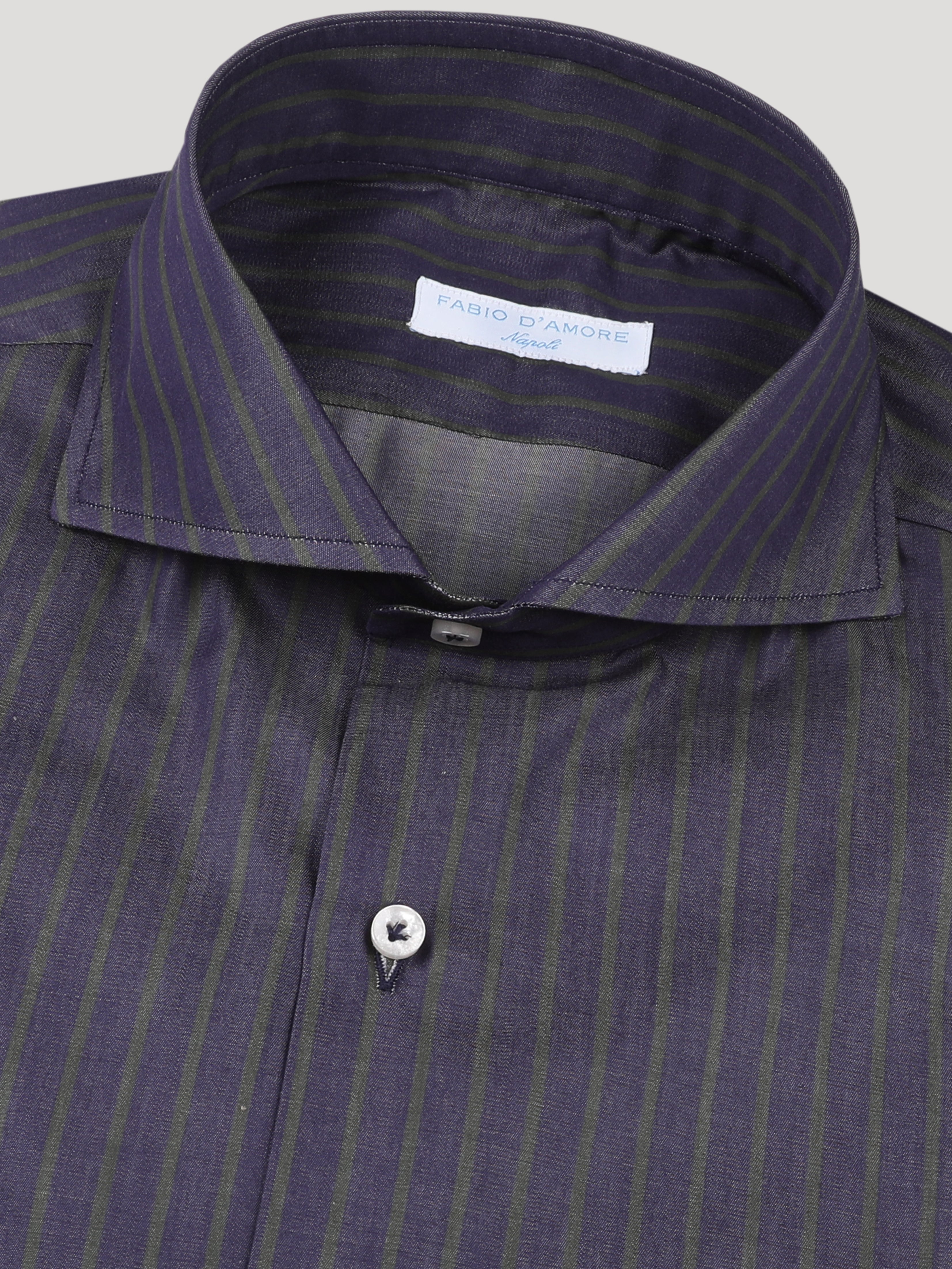 Camicia Slim Sartoriale Collo Mezzo Francese Soft Made In Italy Monviso Riga Verde