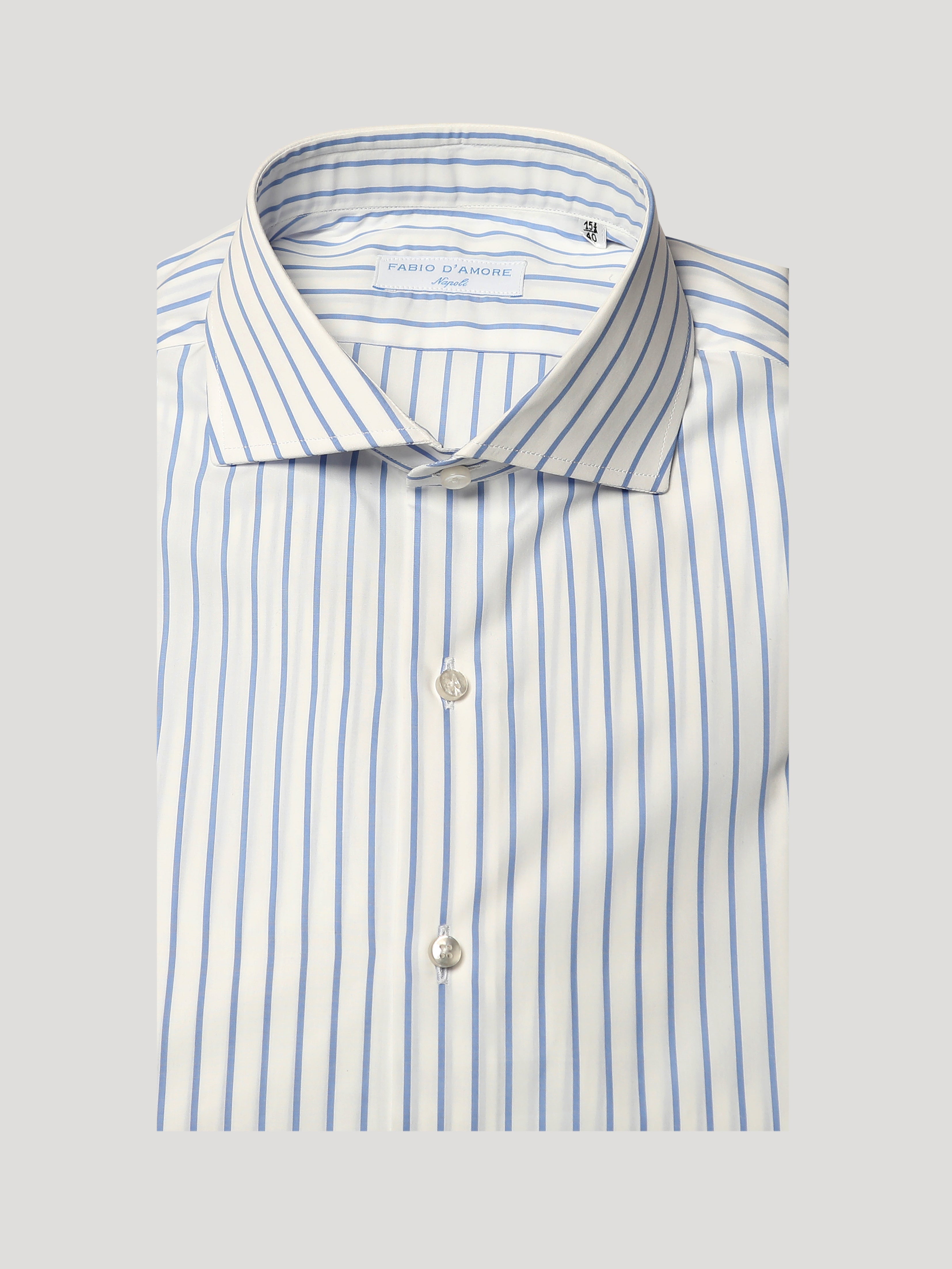 Camicia Slim Sartoriale Collo Mezzo Francese Vento Celeste Made In Italy