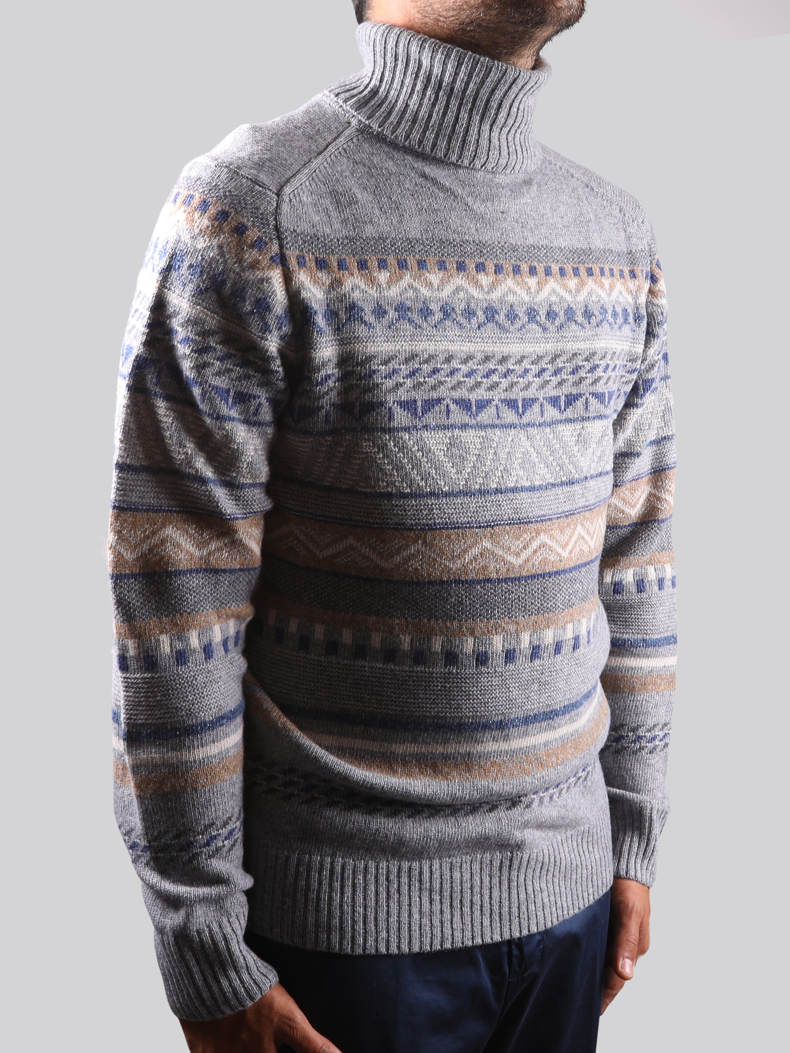 Maglione Collo Alto 100% Lana Made In Italy Courmayeur Grigio