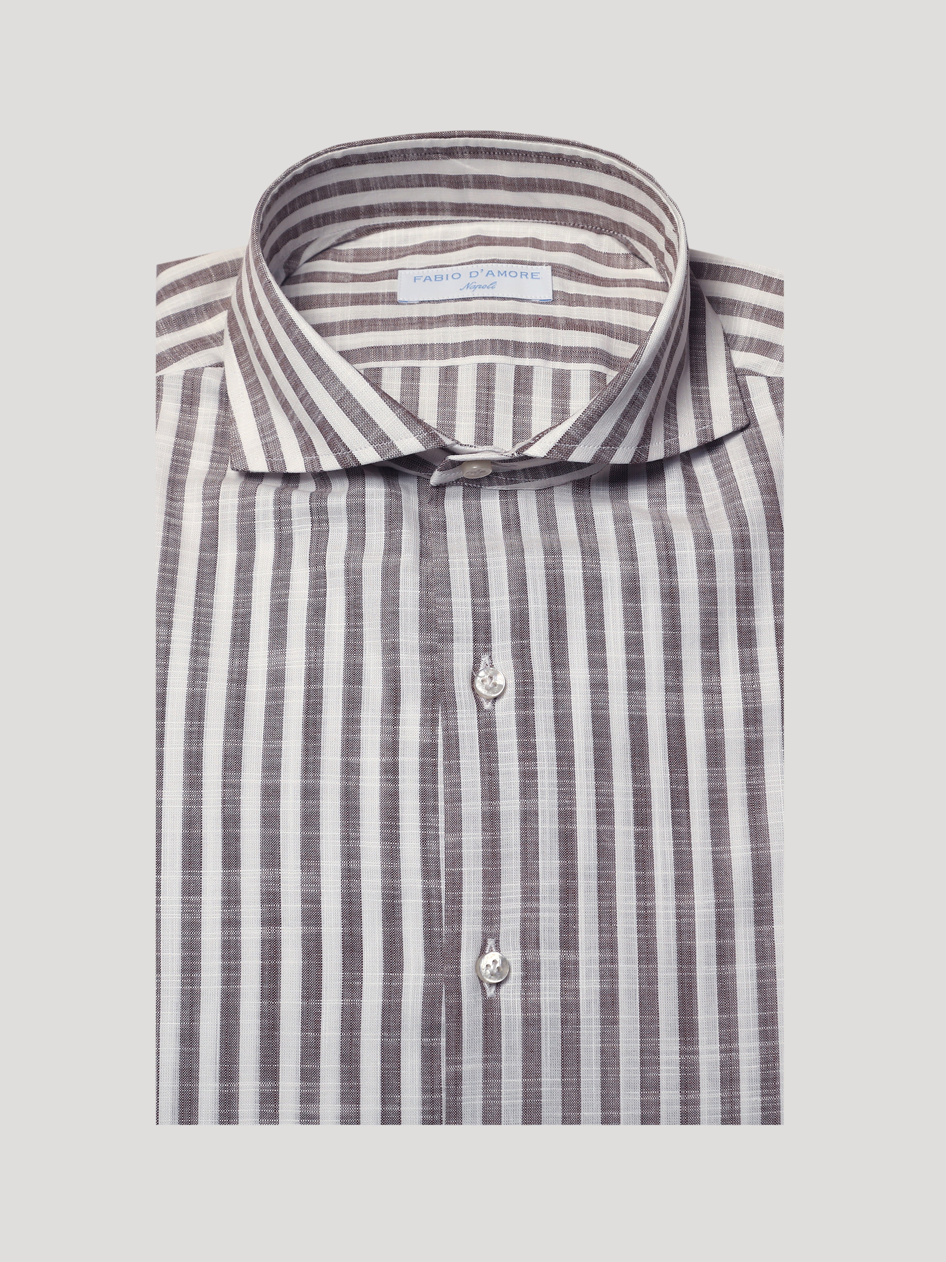 Camicia Regular Fit Sartoriale Collo Mezzo Francese Soft Kos Marrone Cotone&Lino Made in Italy