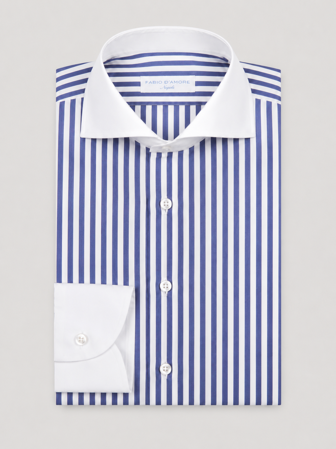 Camicia Sartoriale Wall Street Riga Blu Collo e Polsi bianchi Made In Italy