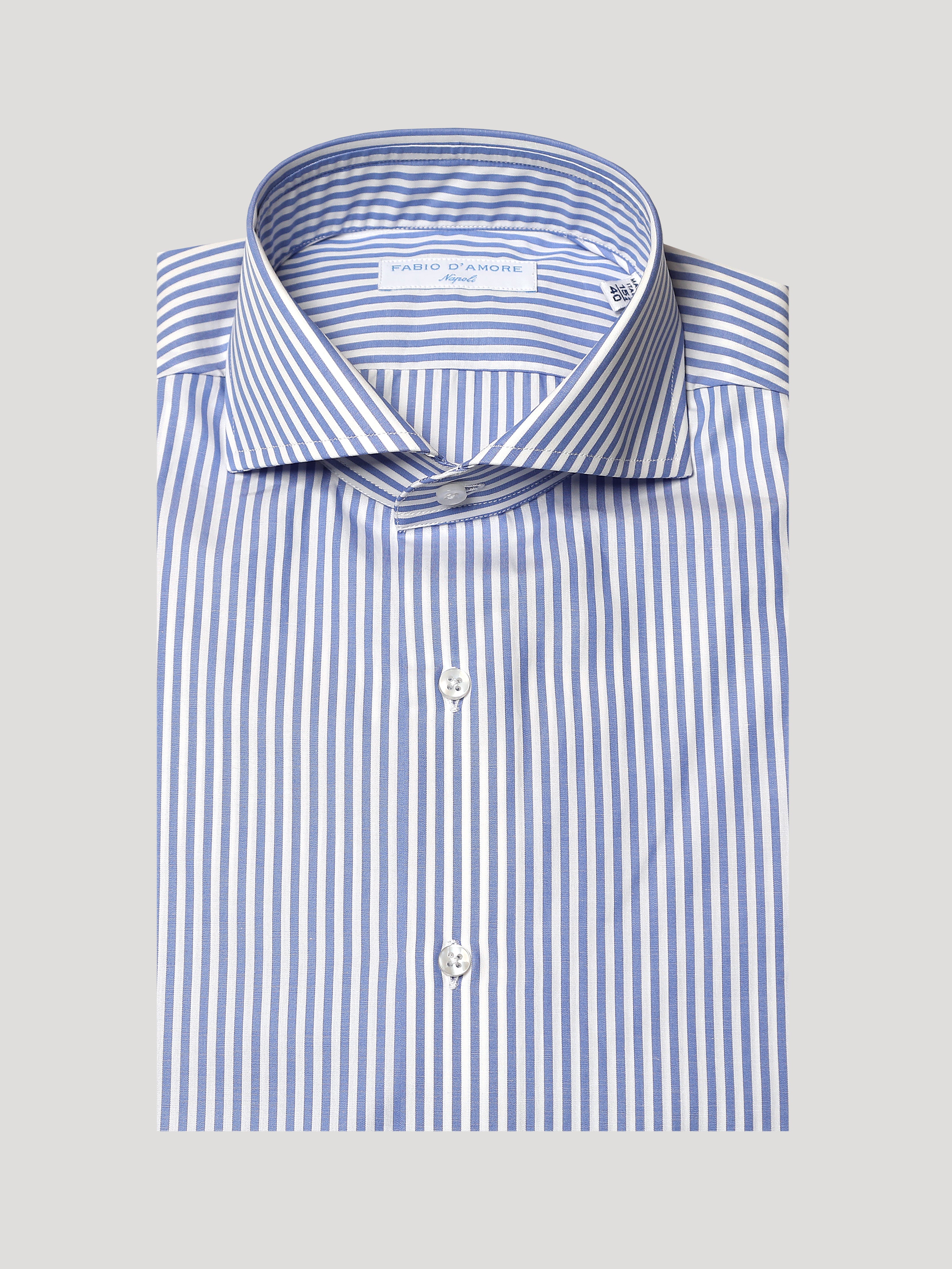 Camicia Slim Sartoriale Collo Mezzo Francese Tinos Celeste Made In Italy
