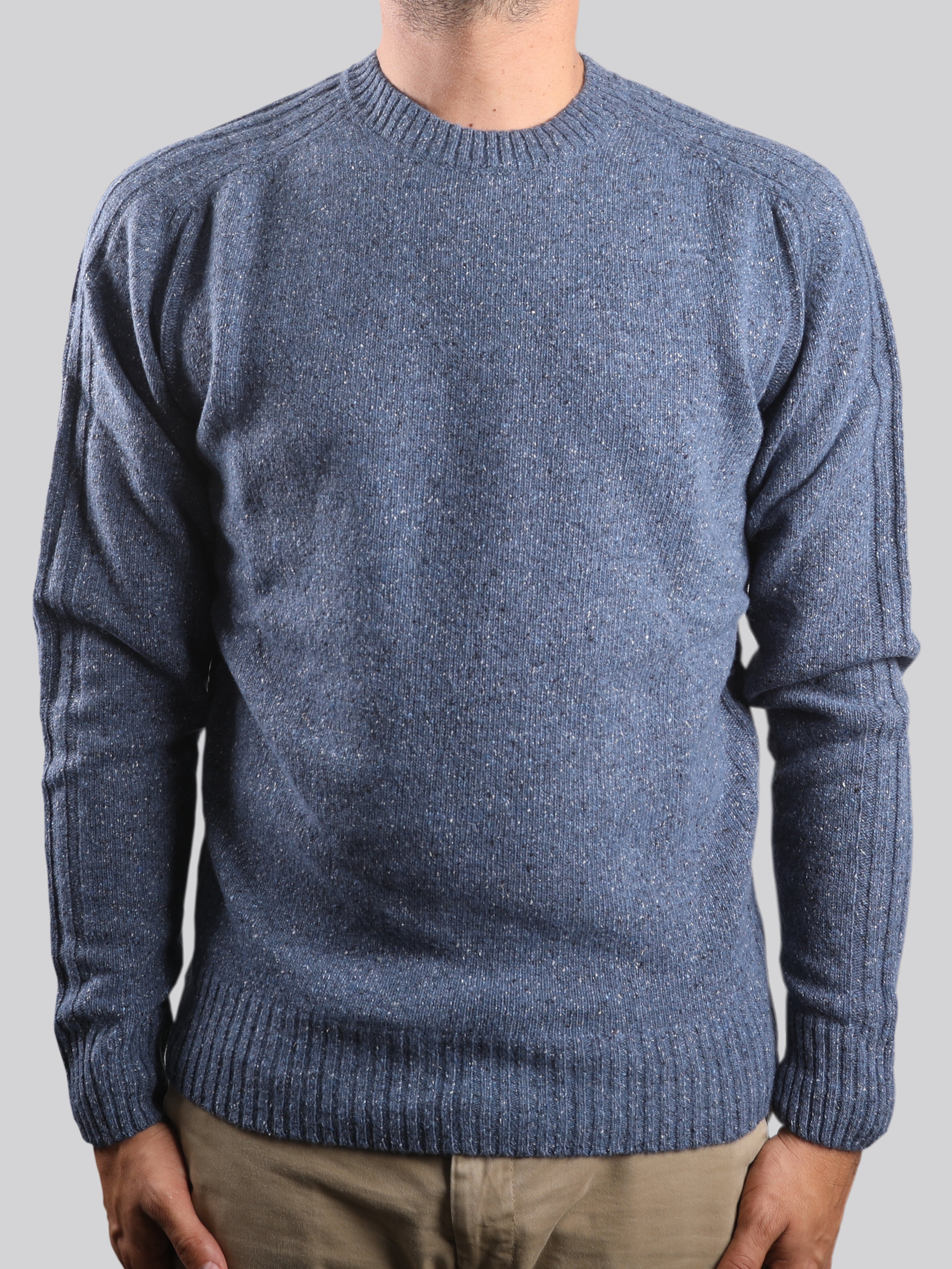 Maglione Girocollo in Lana Shetland Avio 100% Made in Italy