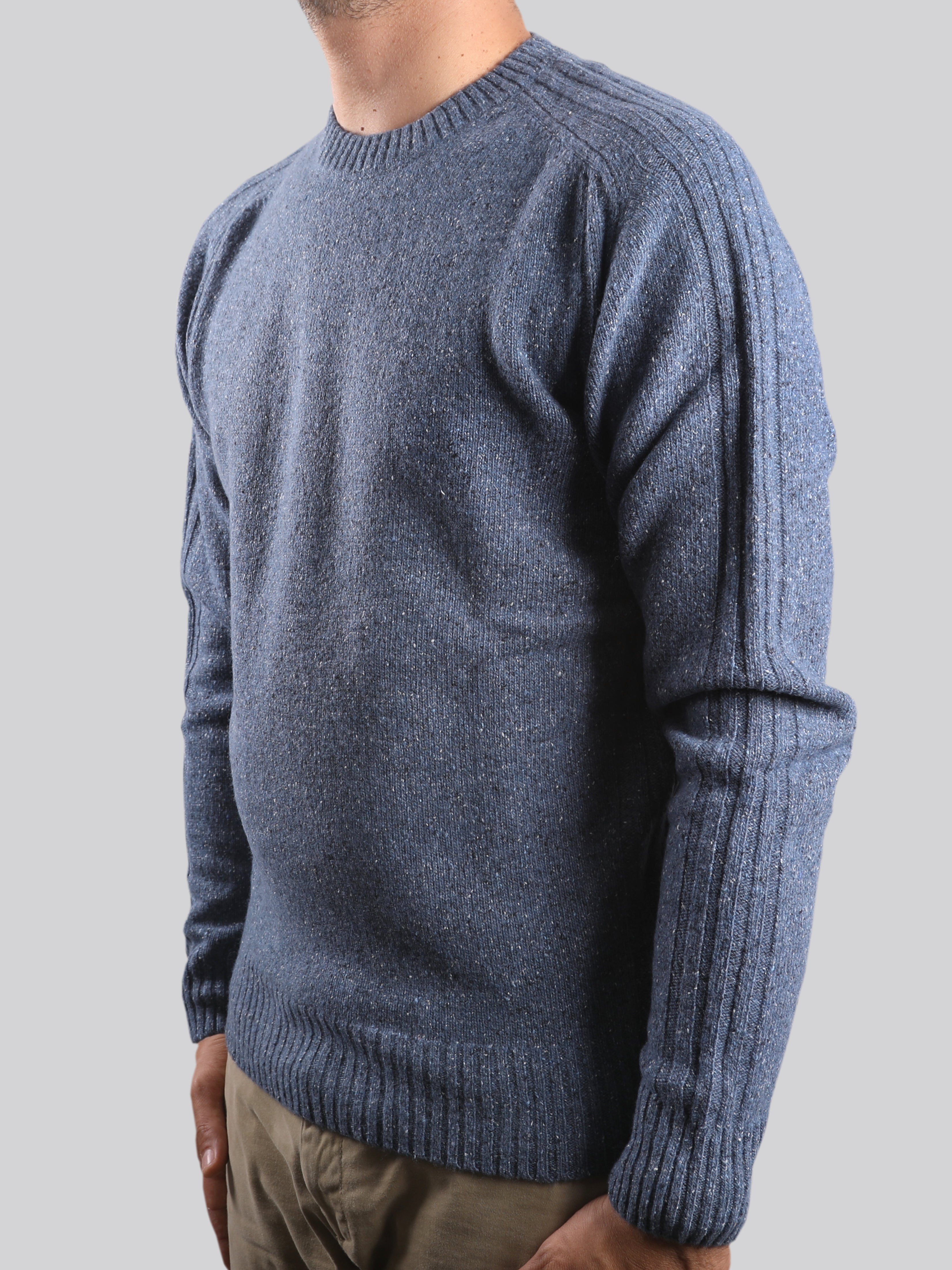 Maglione Girocollo in Lana Shetland Avio 100% Made in Italy