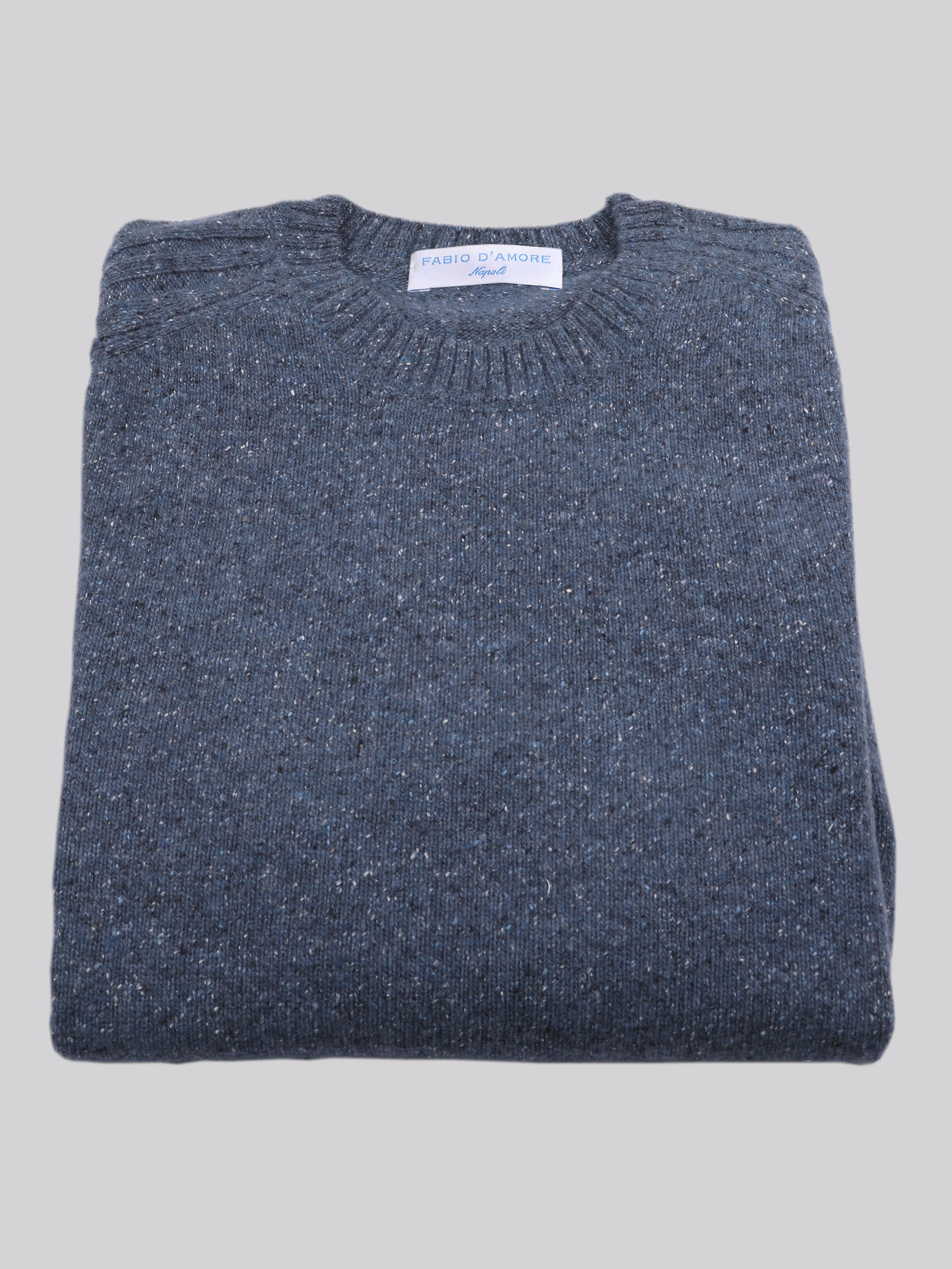 Maglione Girocollo in Lana Shetland Avio 100% Made in Italy