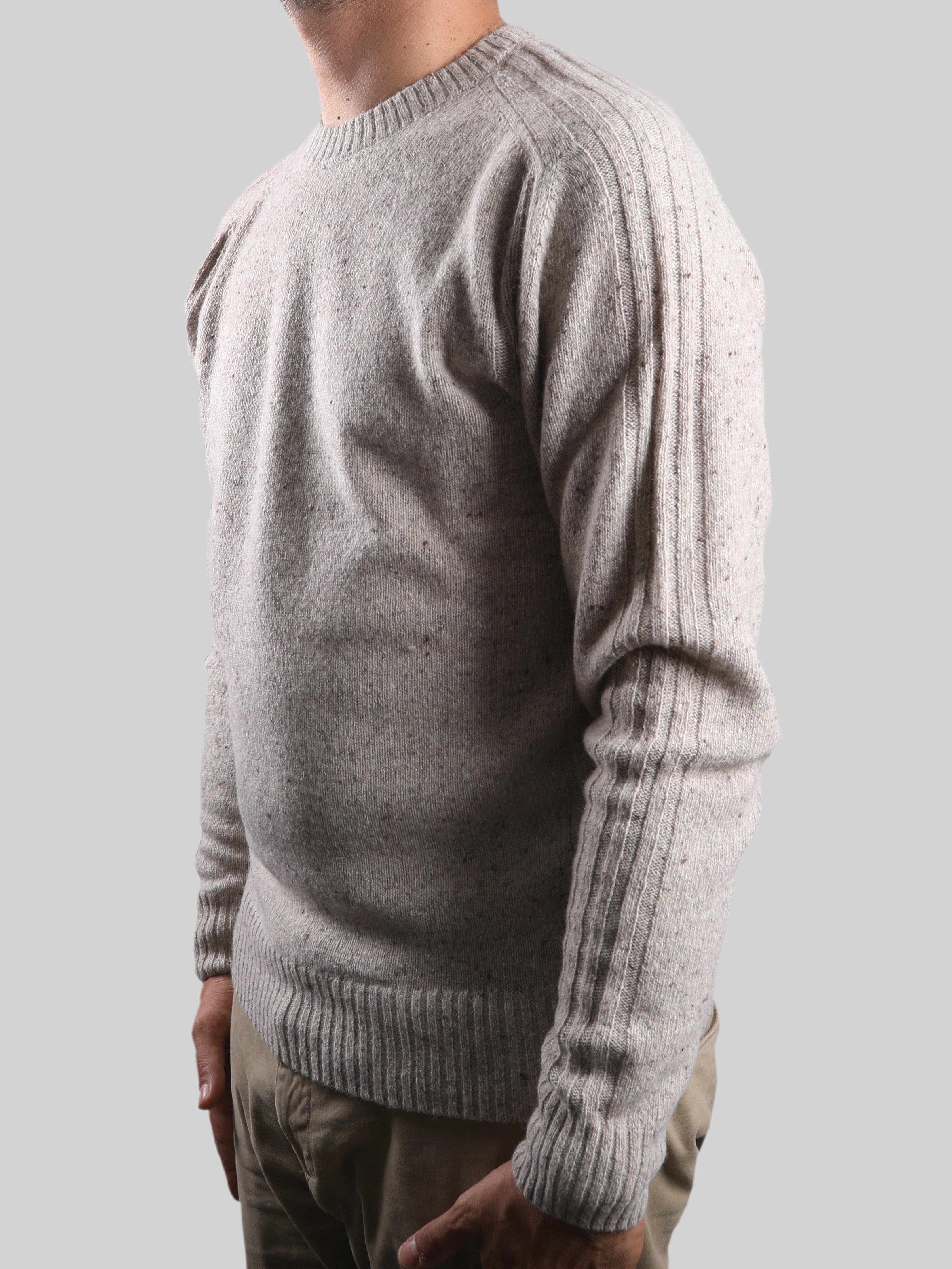 Maglione Girocollo in Lana Shetland Beige 100% Made in Italy