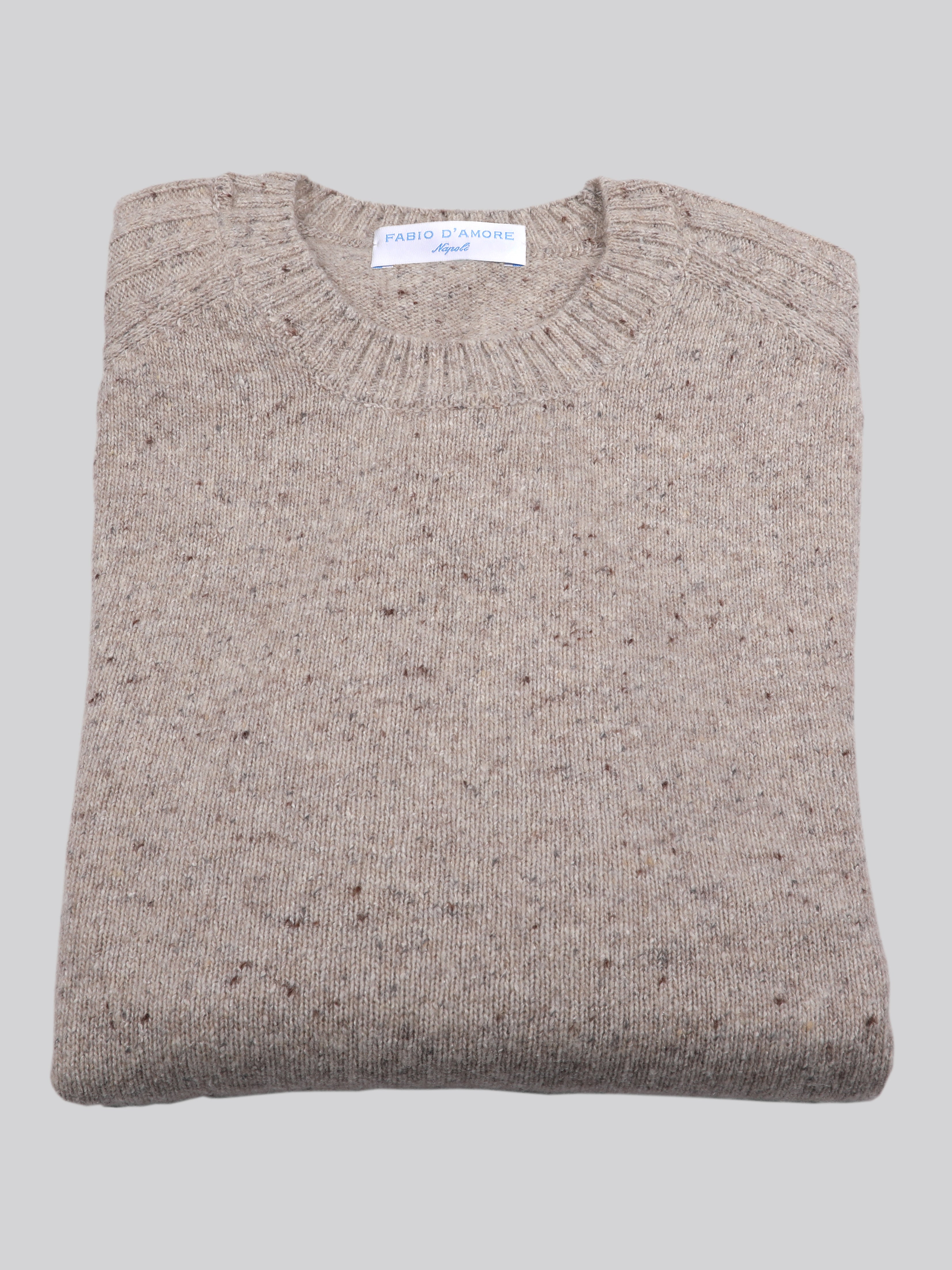 Maglione Girocollo in Lana Shetland Beige 100% Made in Italy