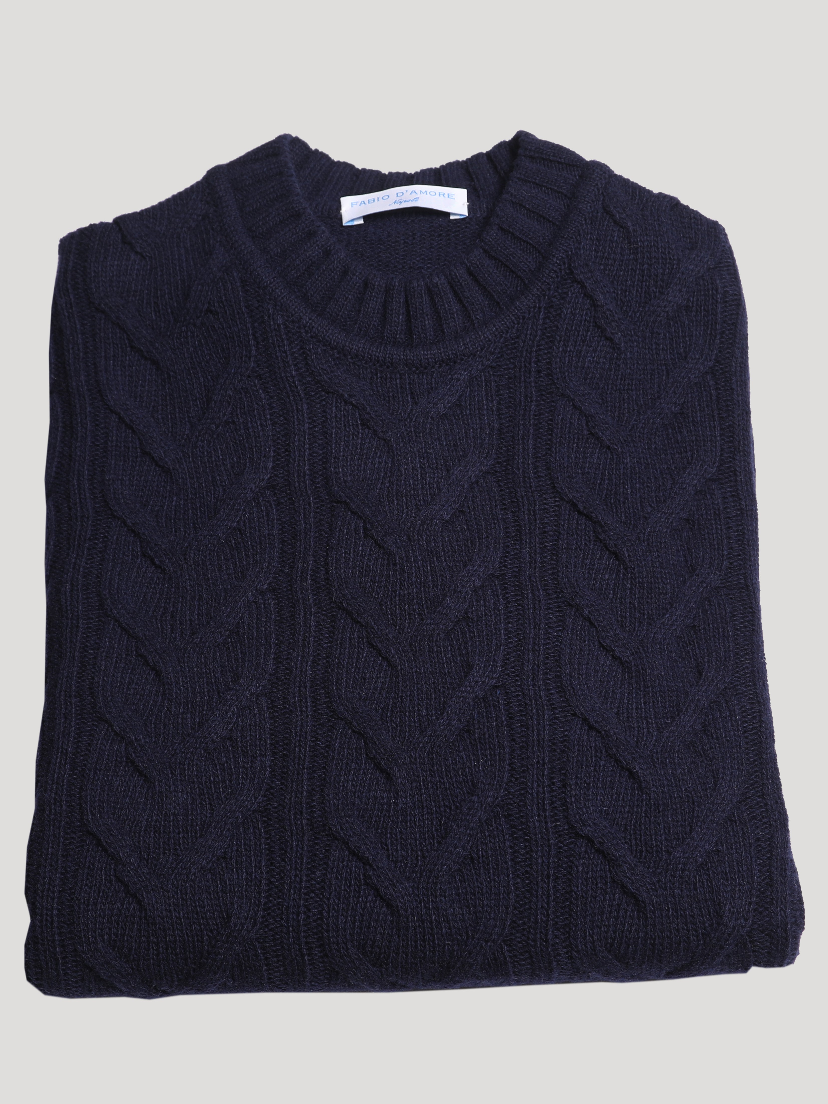 Maglione Girocollo Treccia 100% Lana Made in Italy Blu
