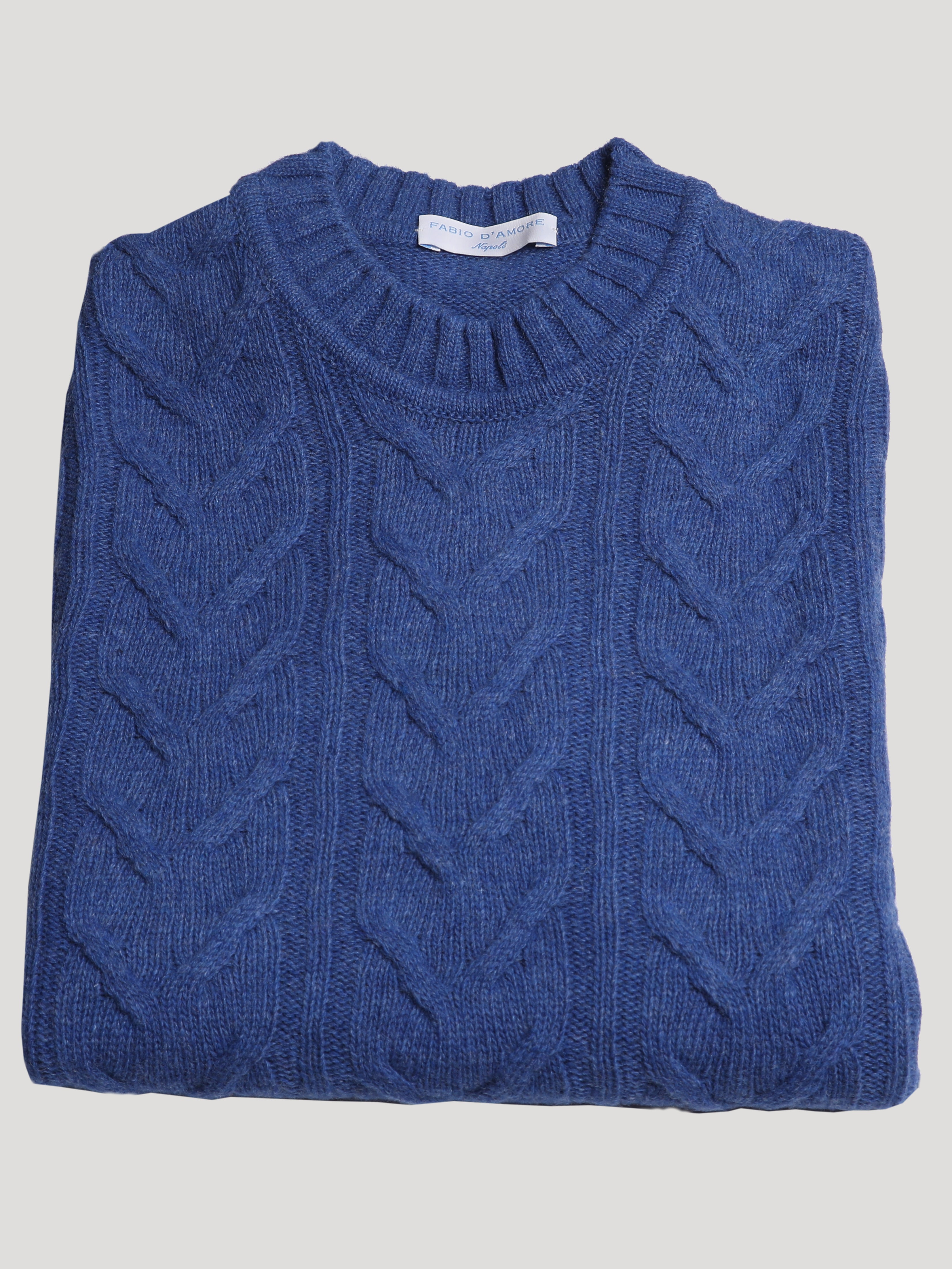 Maglione Girocollo Treccia 100% Lana Made in Italy Bluette