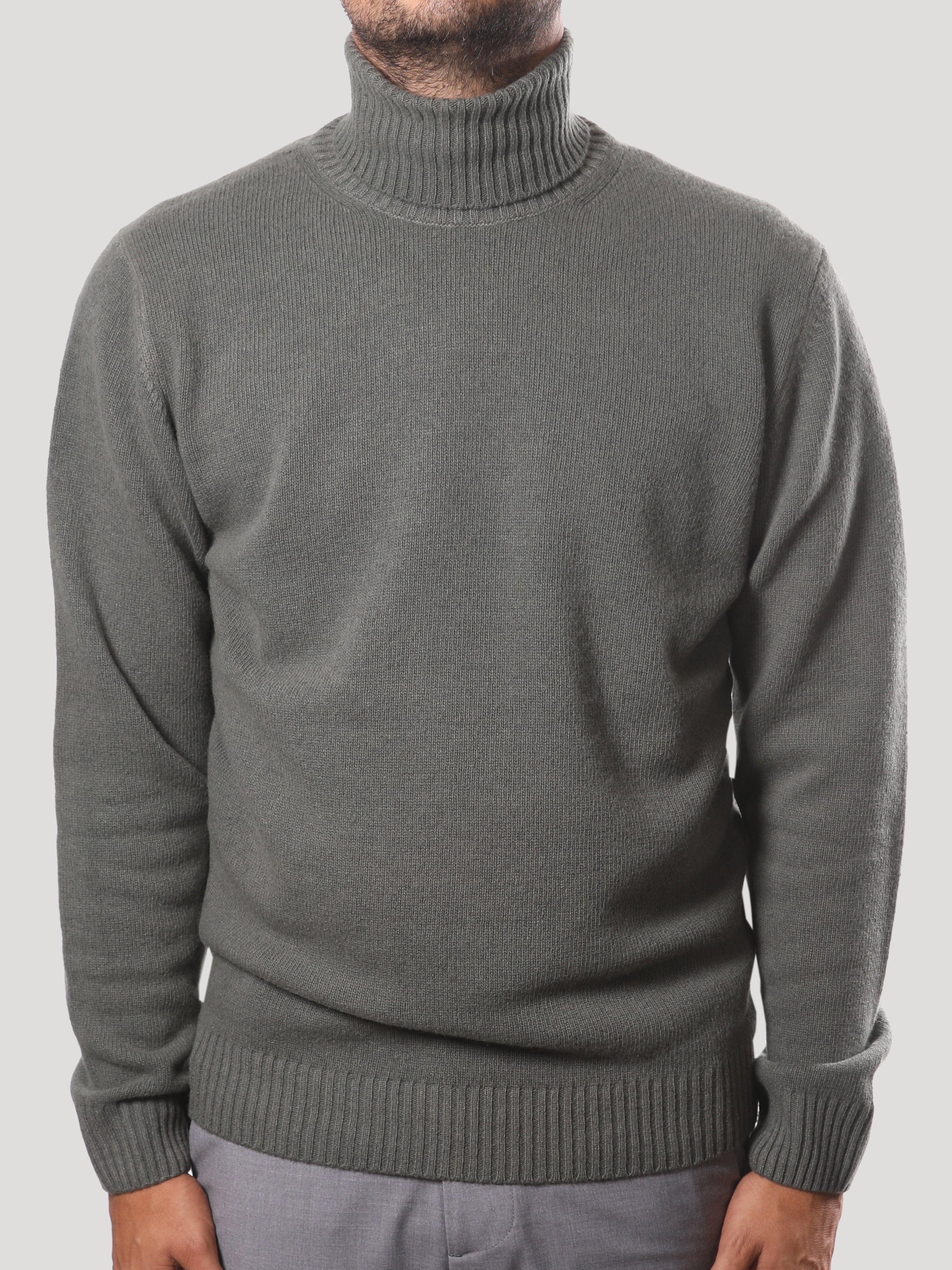 Maglione Collo Alto 100% Lana Made in Italy Bosco