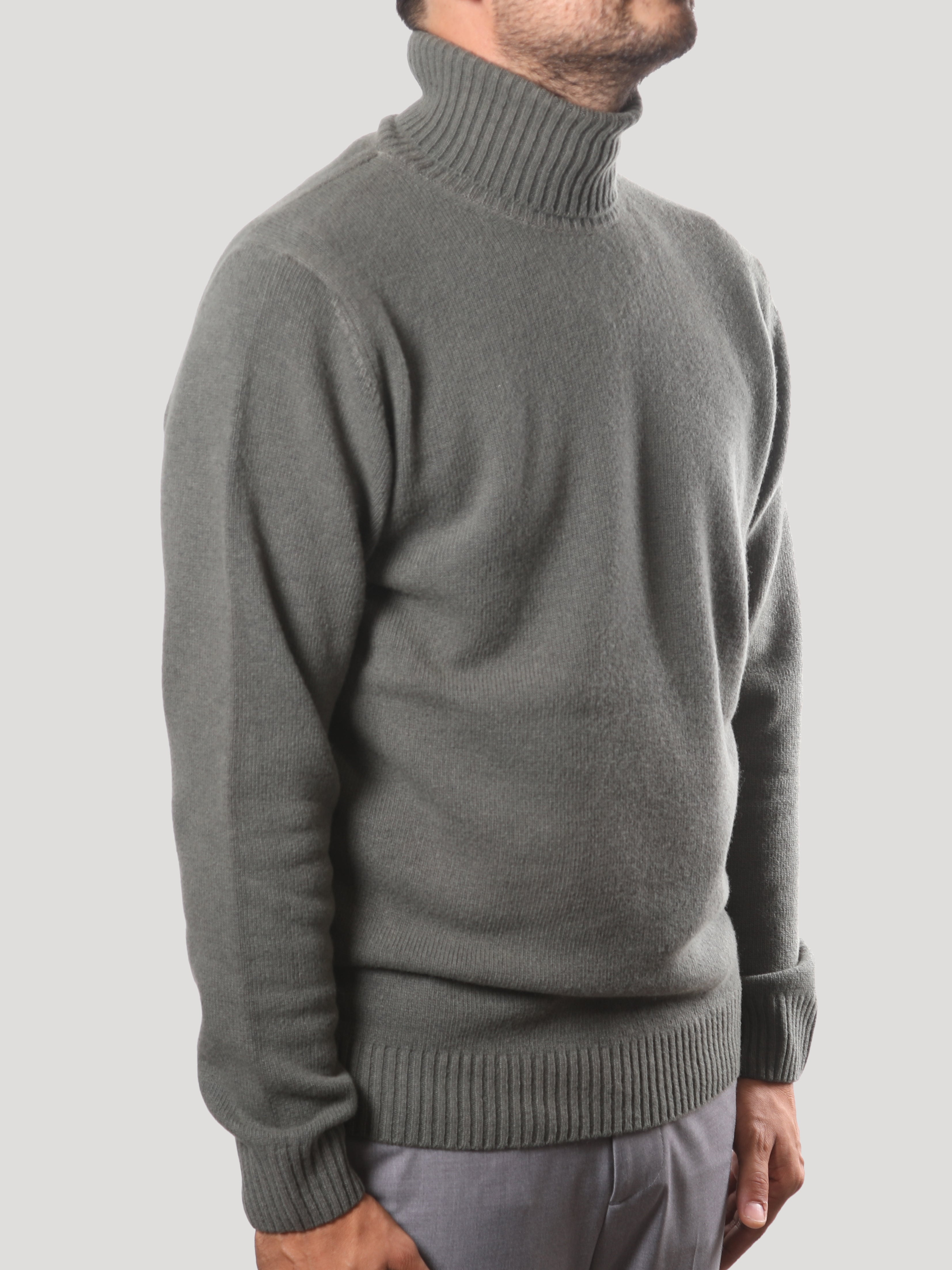 Maglione Collo Alto 100% Lana Made in Italy Bosco