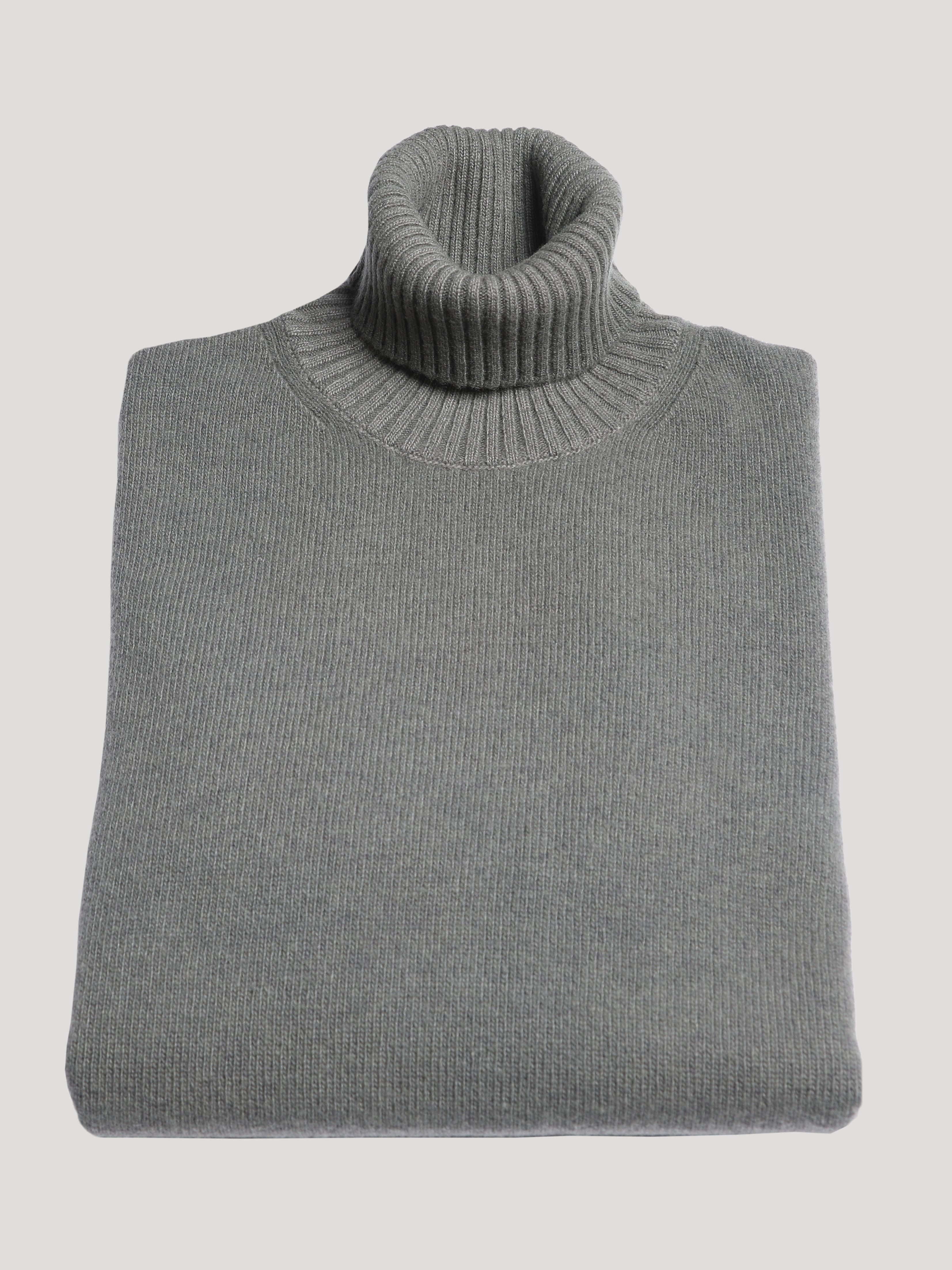 Maglione Collo Alto 100% Lana Made in Italy Bosco