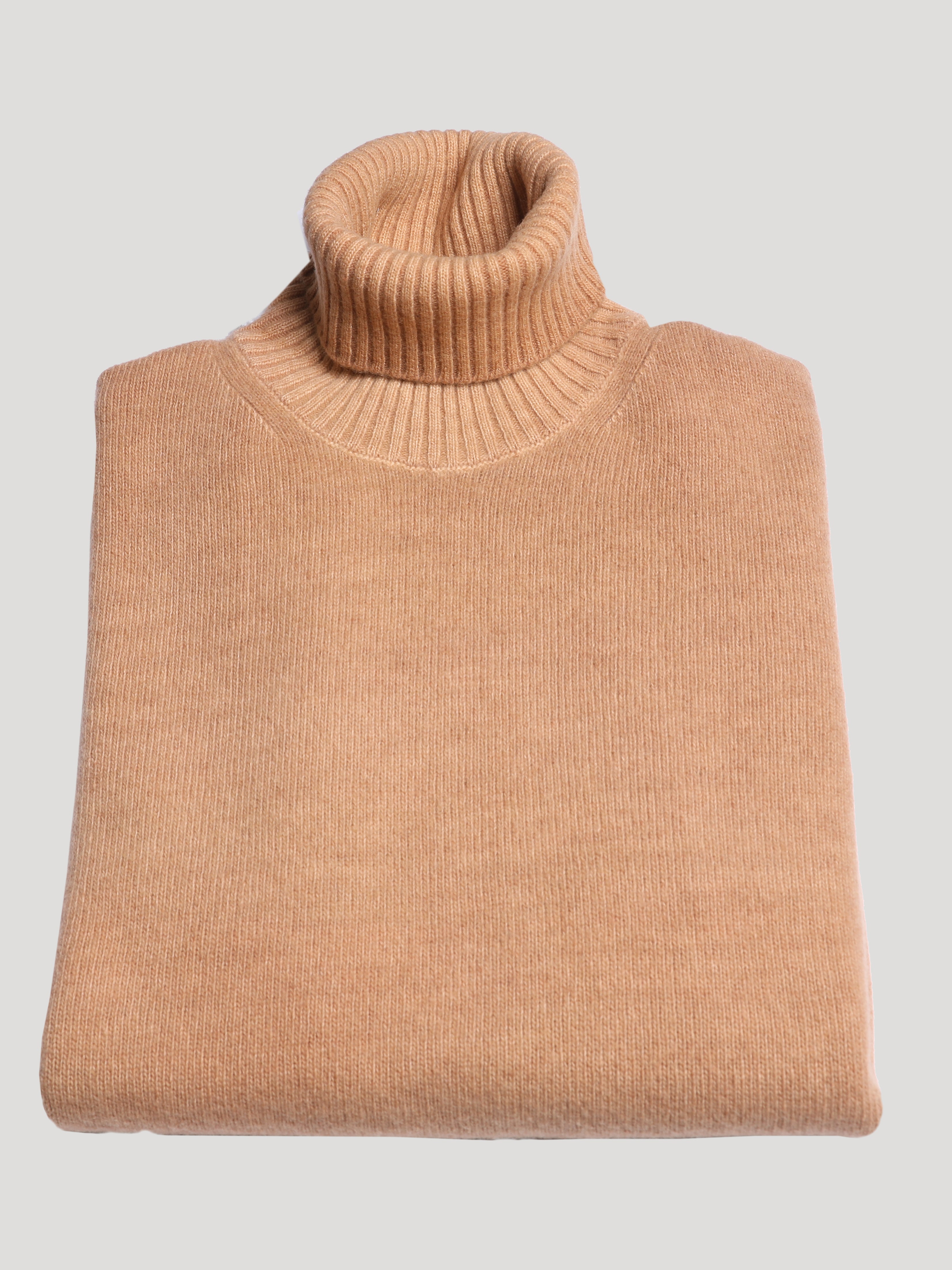 Maglione Collo Alto 100% Lana Made in Italy Cammello