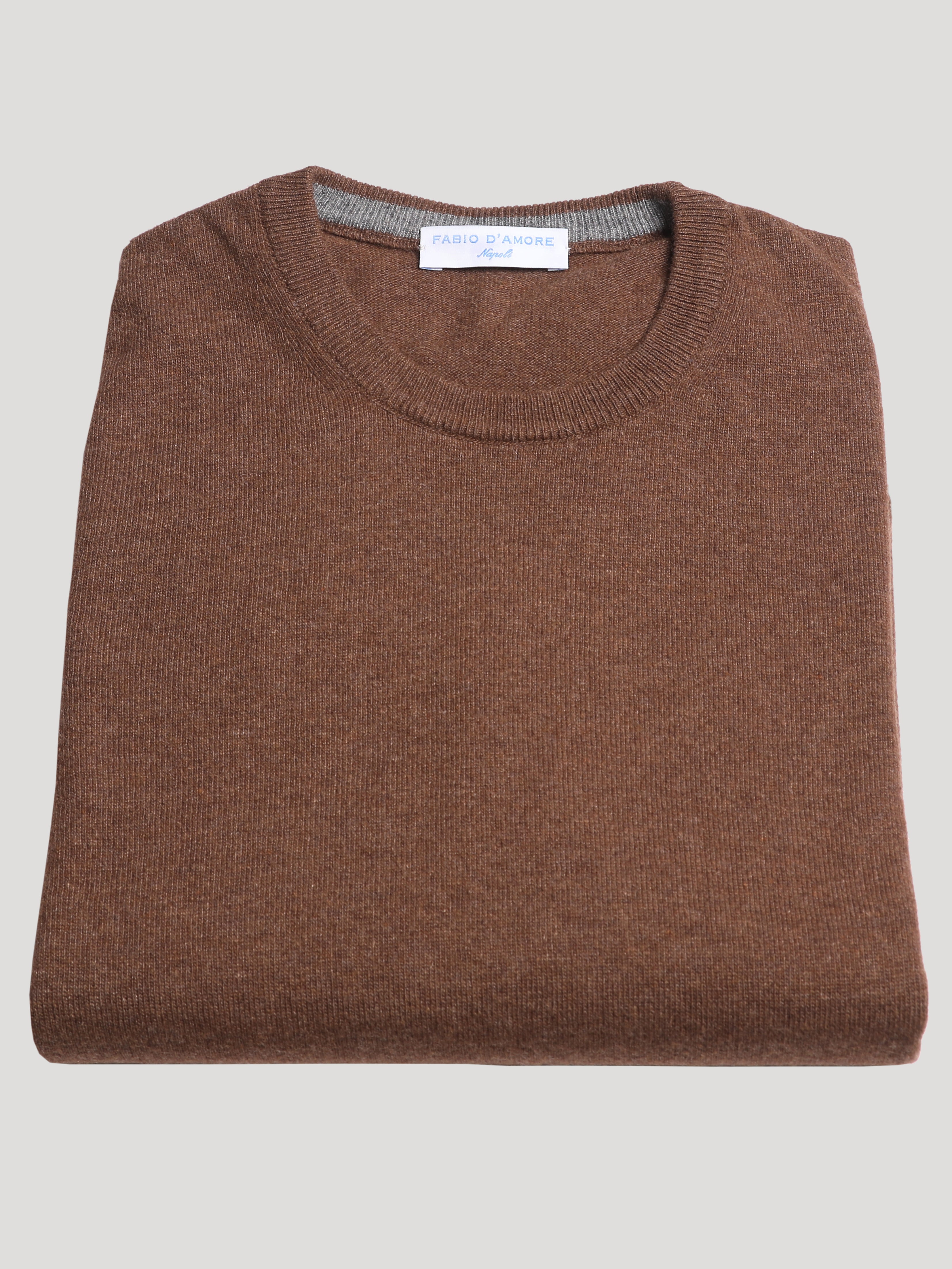 Maglione Girocollo in Cashemere Made in Italy Castagna