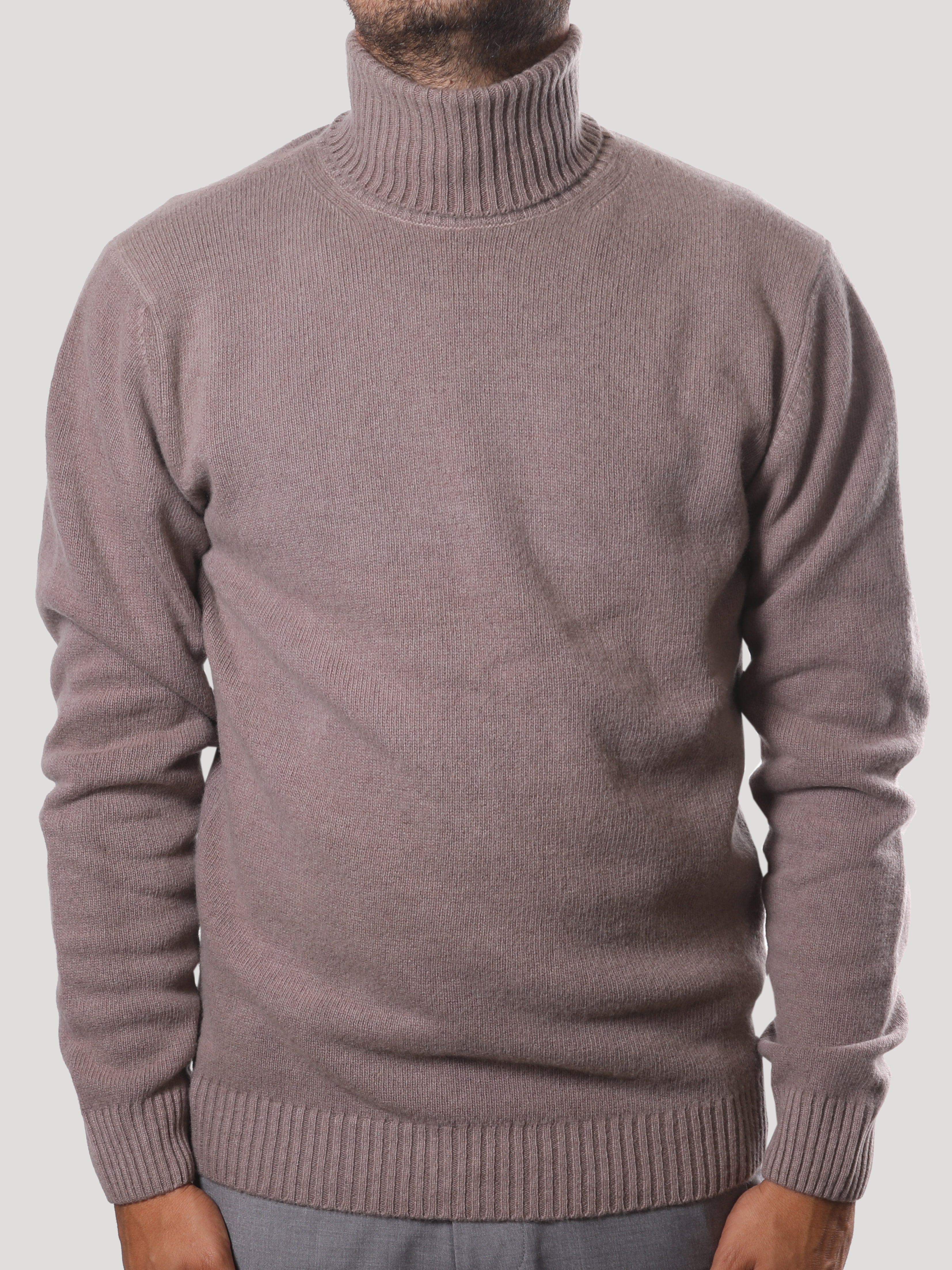 Maglione Collo Alto 100% Lana Made in Italy Castoro