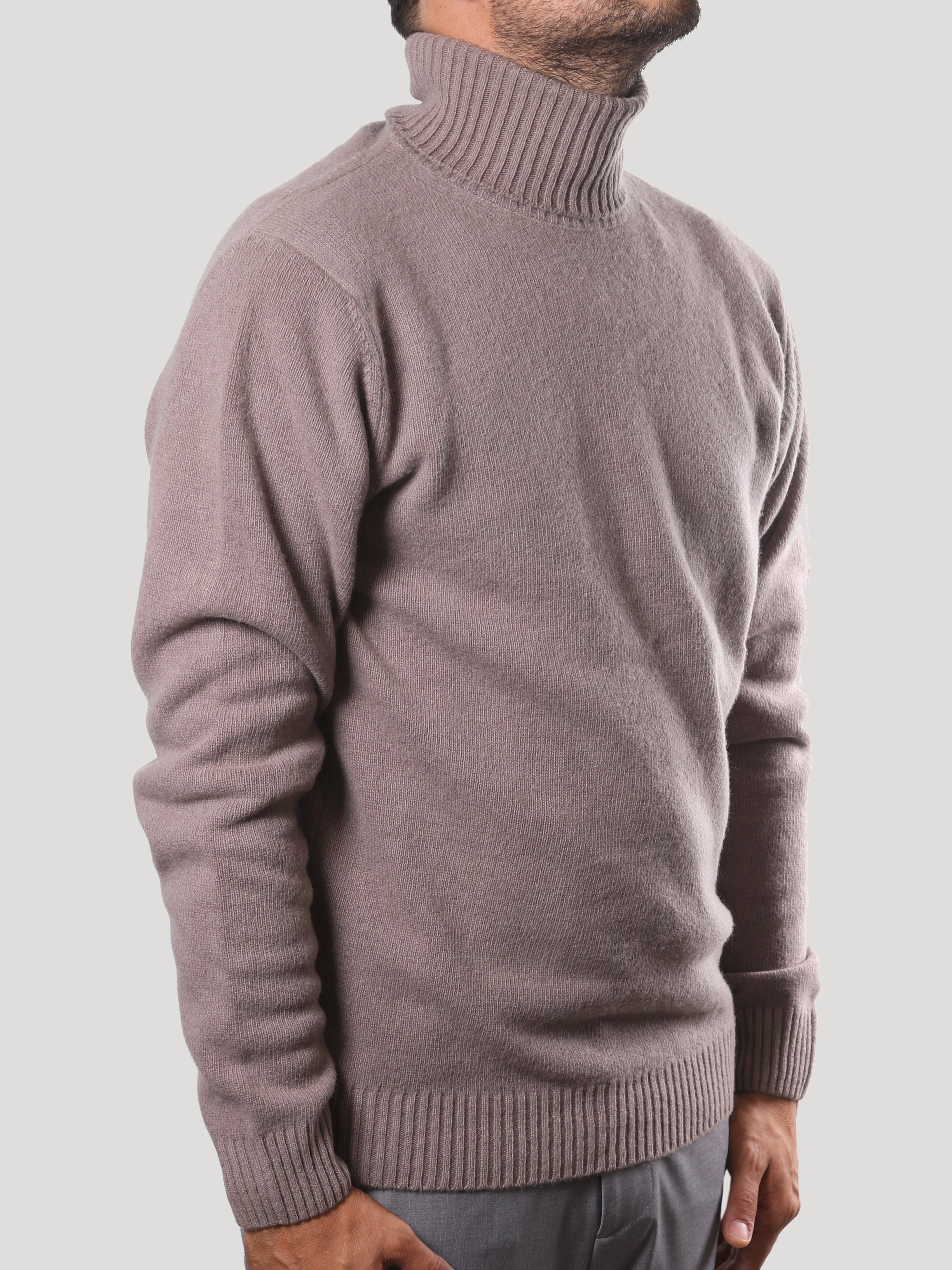 Maglione Collo Alto 100% Lana Made in Italy Castoro
