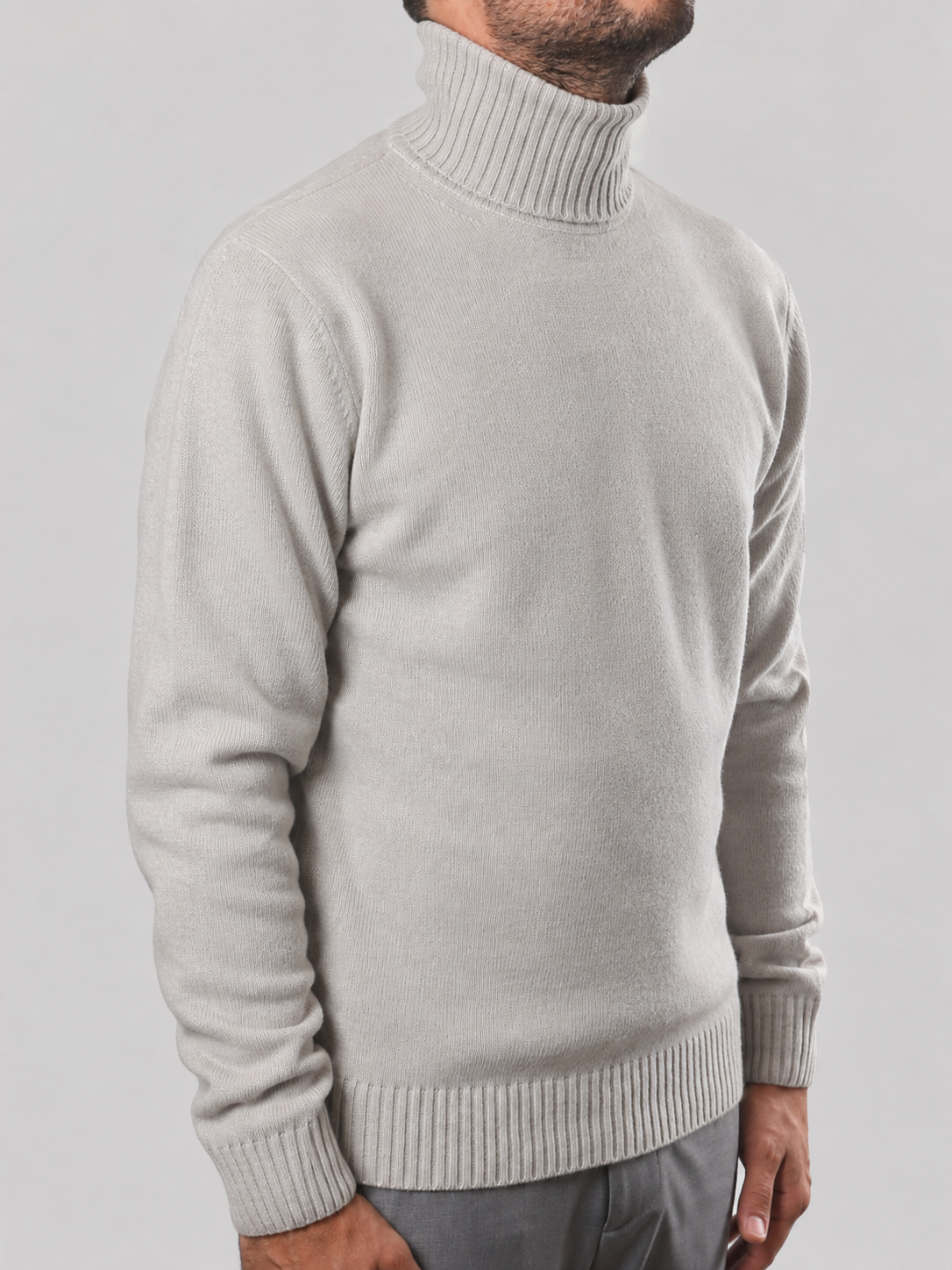 Maglione Collo Alto in Lana, 100% Made in Italy Perla