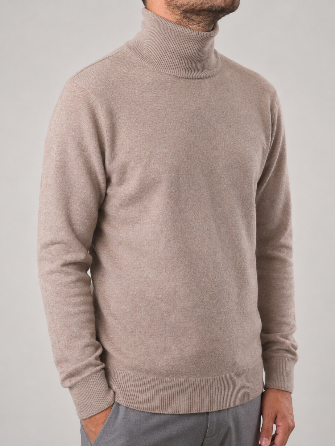 Maglione Collo Alto in Cashemere, 100% Made in Italy Sabbia