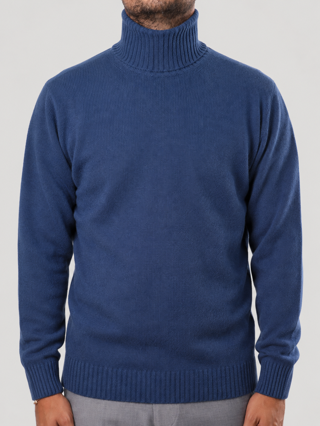 Maglione Collo Alto in Lana, 100% Made in Italy Blu Copiativo