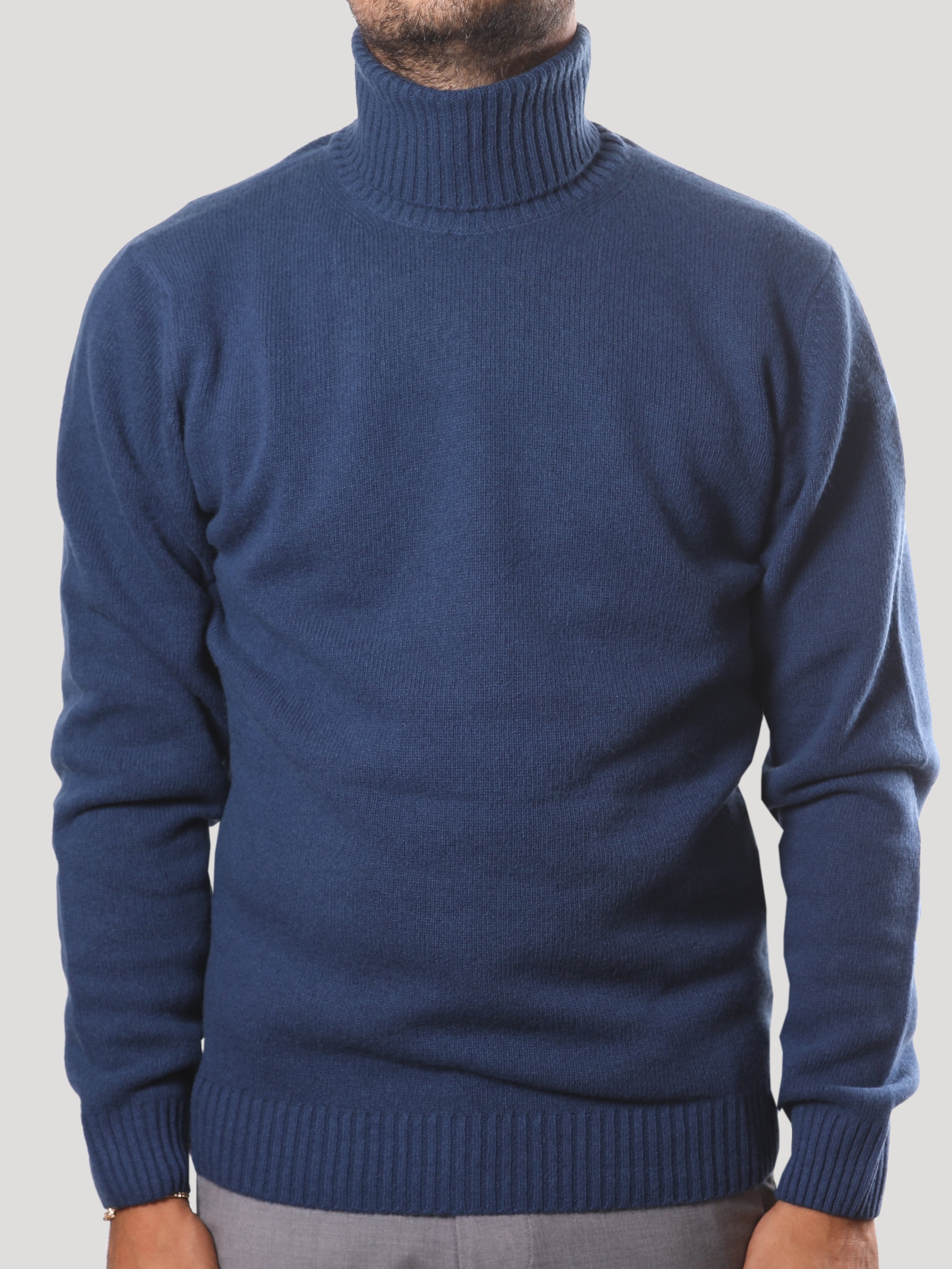 Maglione Collo Alto 100% Lana Made in Italy Blu Copiativo