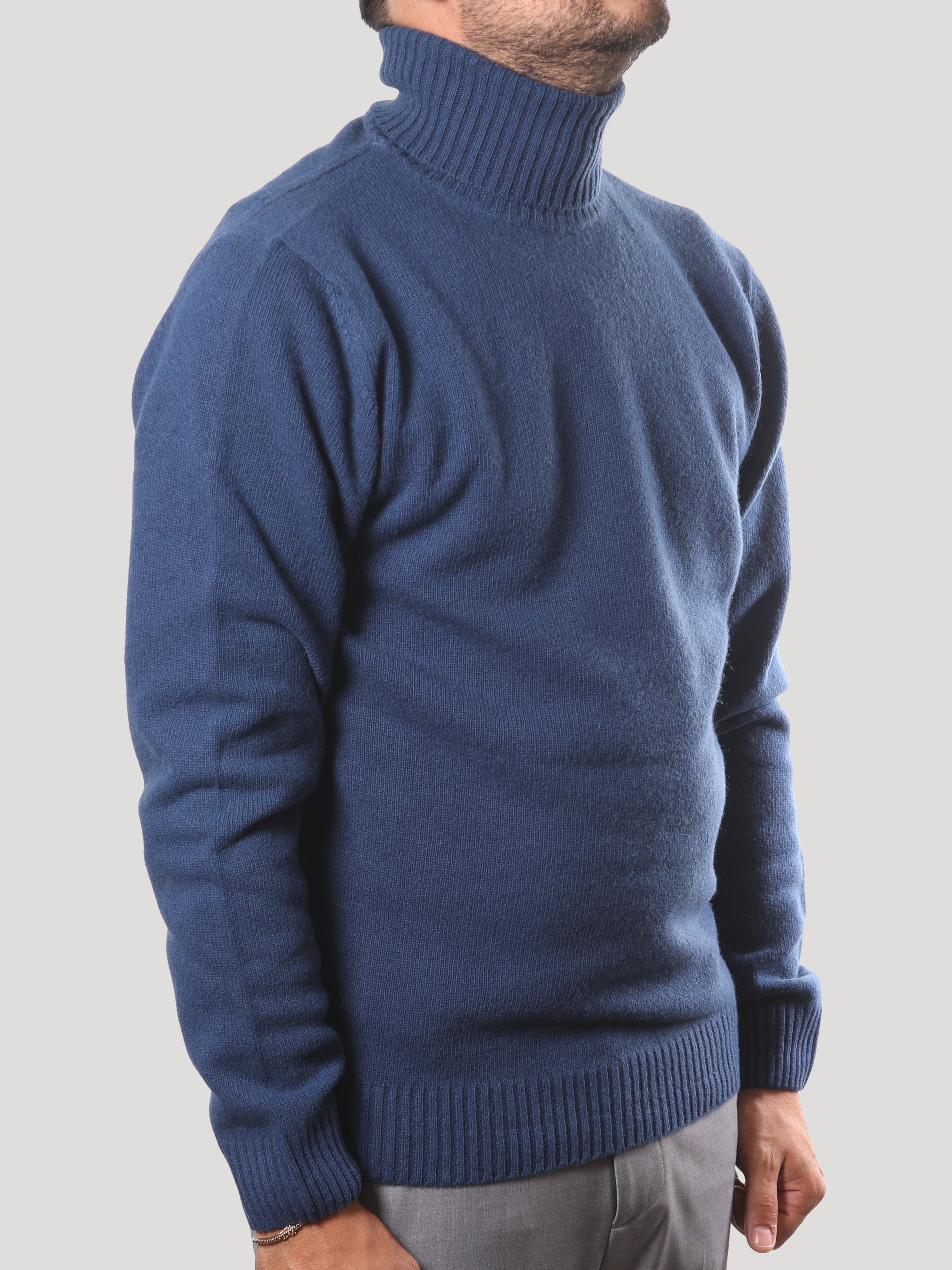 Maglione Collo Alto 100% Lana Made in Italy Blu Copiativo