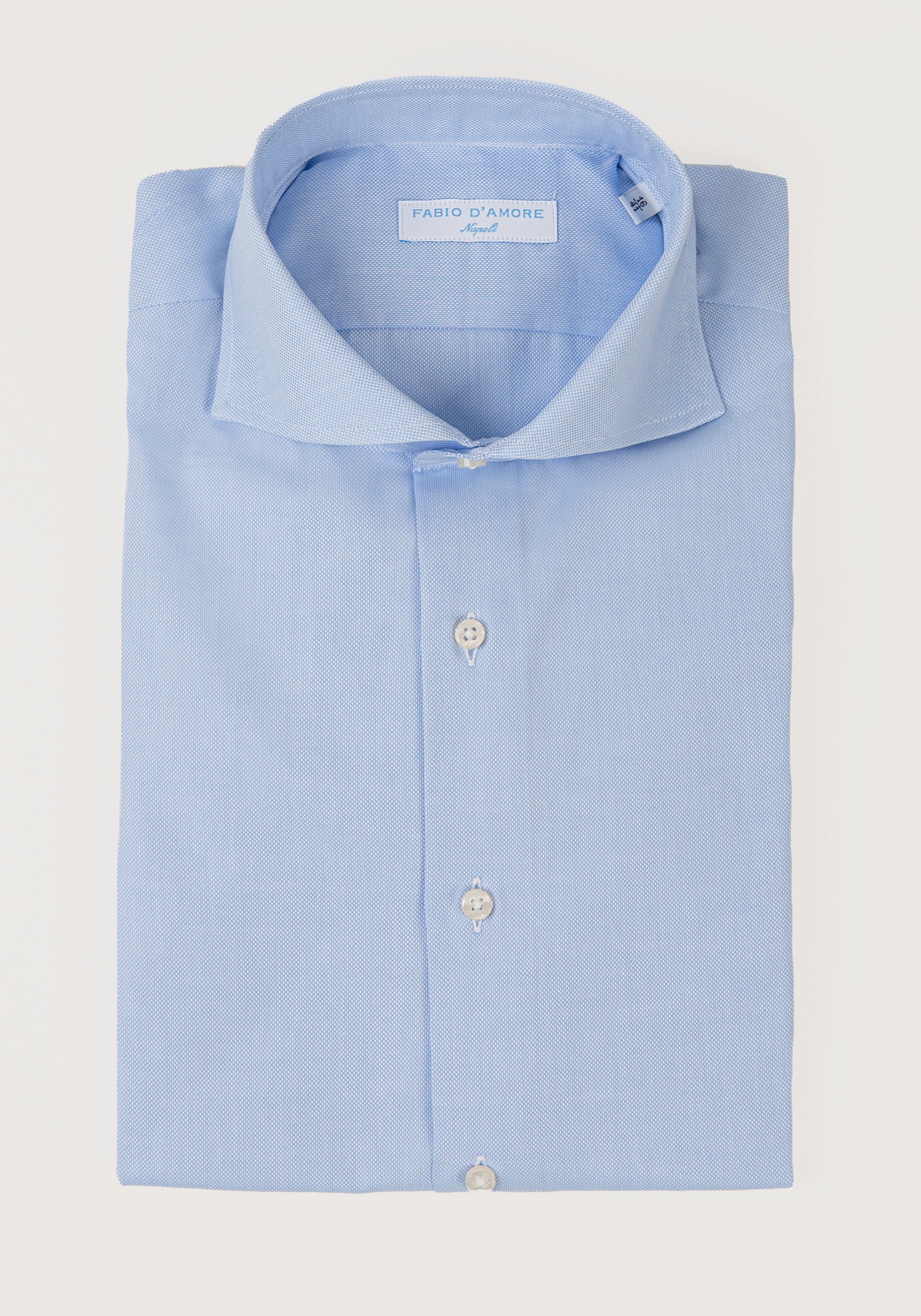 Camicia Slim Sartoriale Royal Oxford Azzurro Collo Mezzo Francese Made In Italy