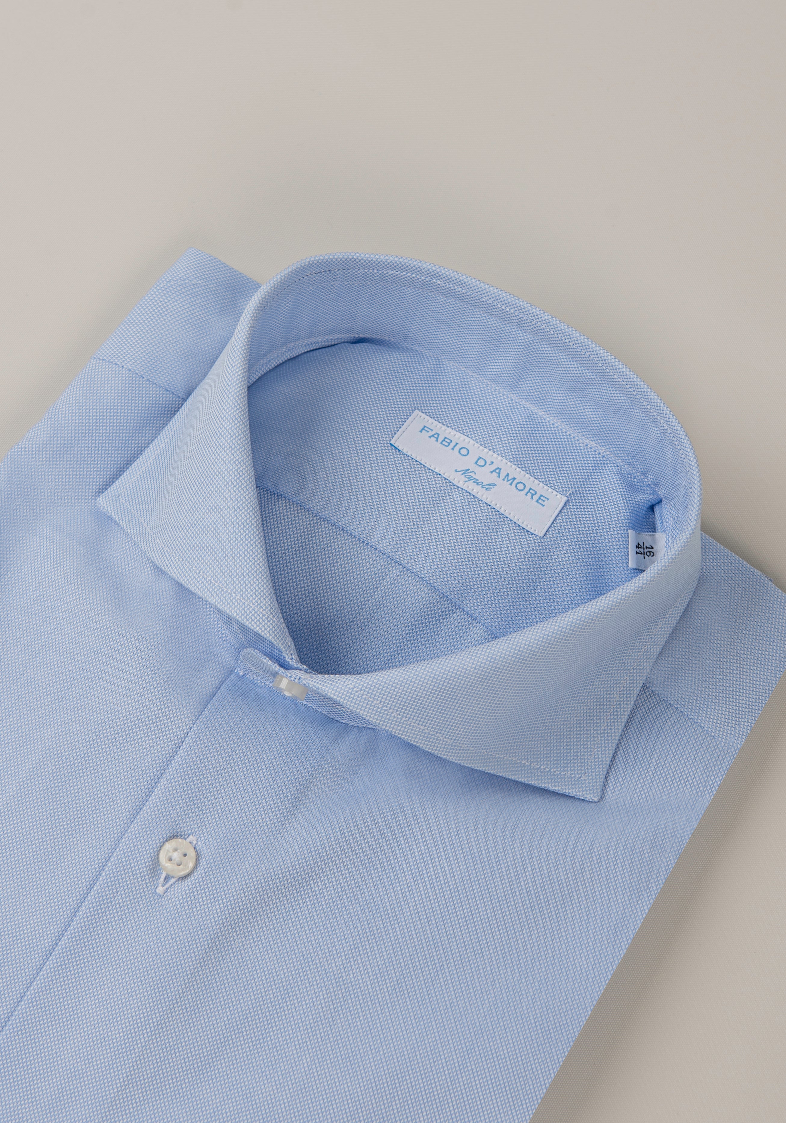 Camicia Slim Sartoriale Royal Oxford Azzurro Collo Mezzo Francese Made In Italy