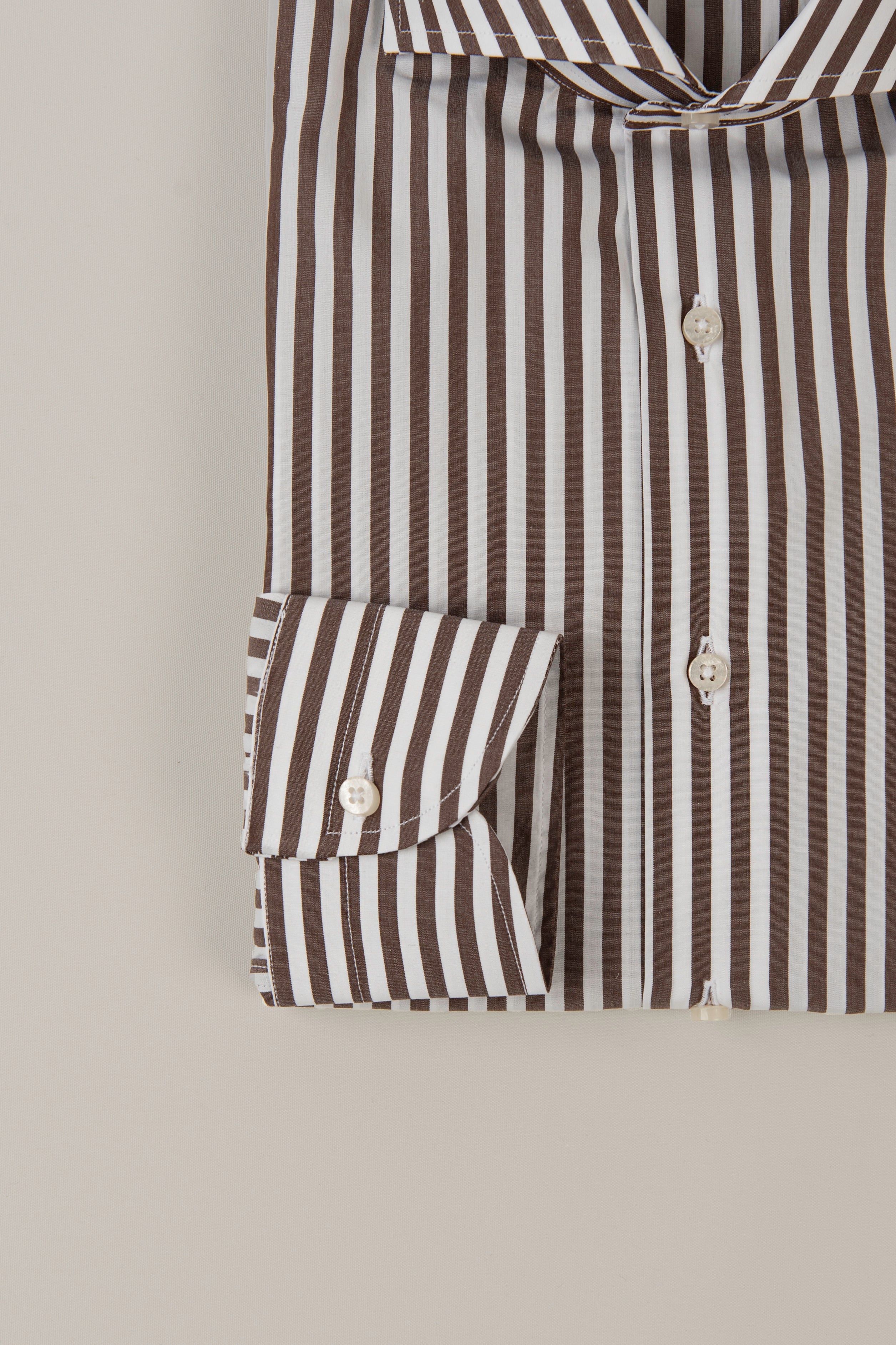 Camicia Rigata Marrone Slim Fit Collo Mezzo Francese