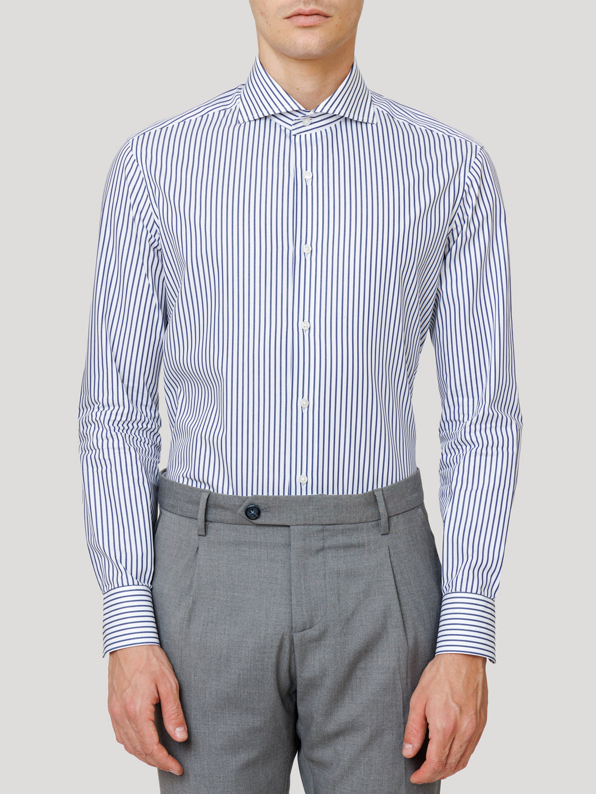 Camicia Slim Sartoriale Collo Mezzo Francese Blu Royal Made In Italy