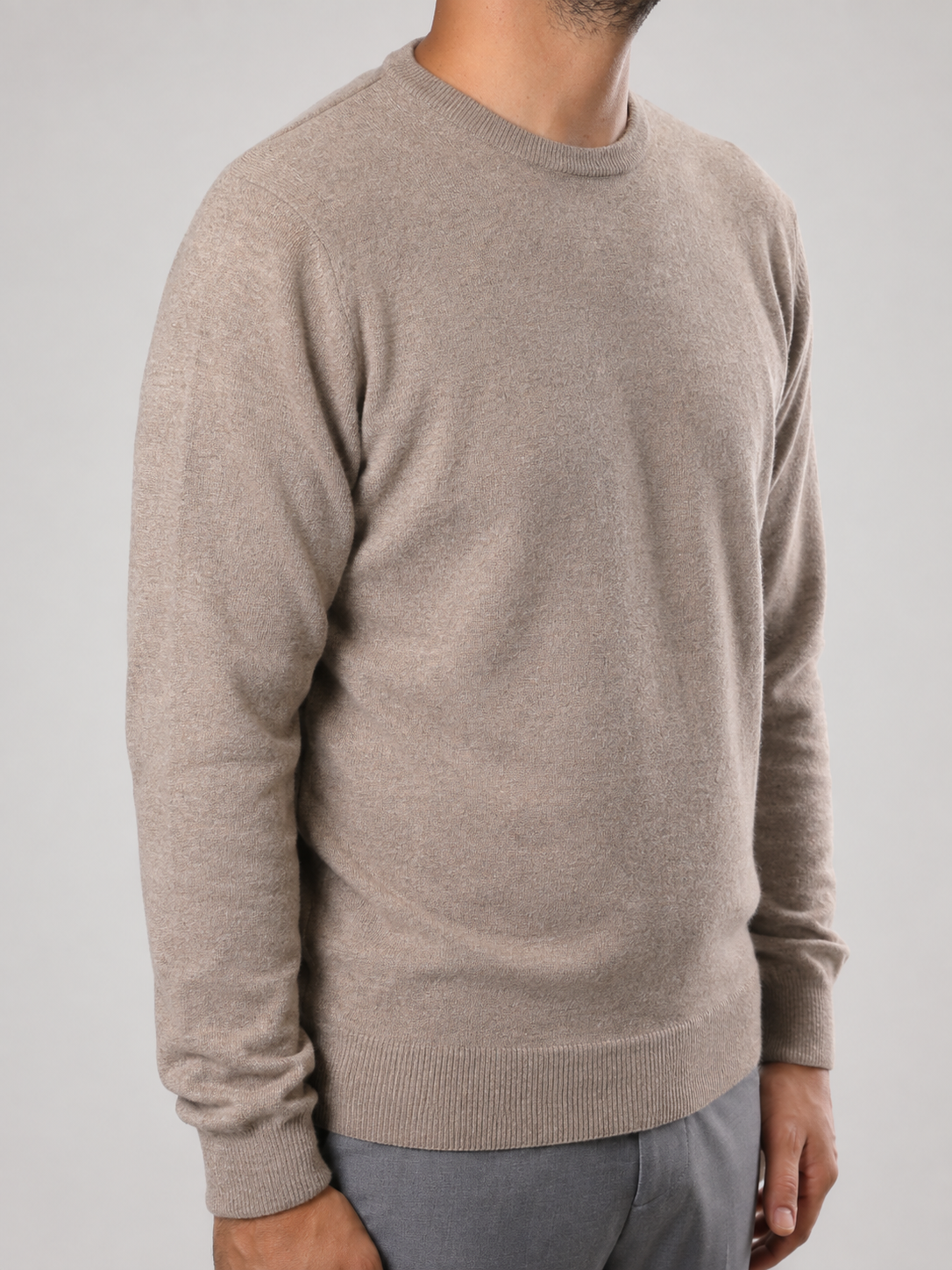 Maglione Girocollo in Cashemere, 100% Made in Italy Sabbia