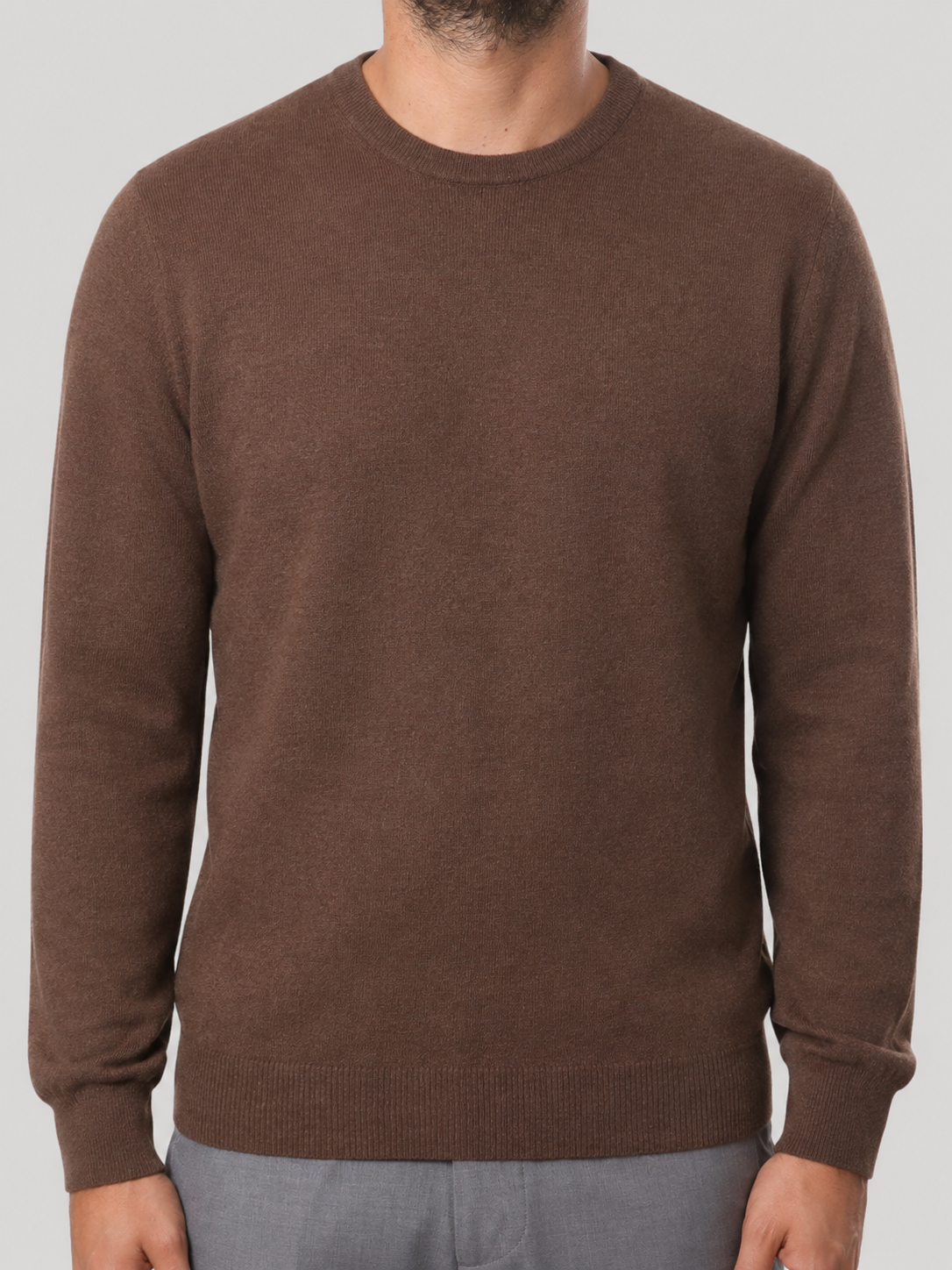 Maglione Girocollo in Cashemere, 100% Made in Italy Castagna