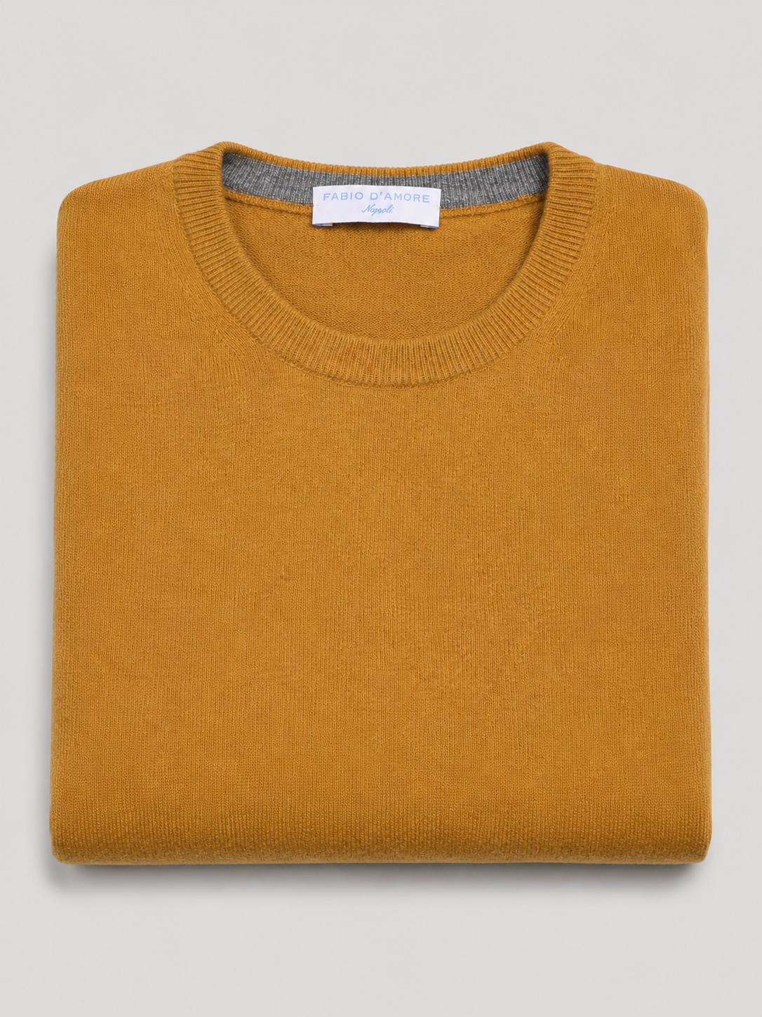 Maglione Girocollo in Cashemere, 100% Made in Italy Senape