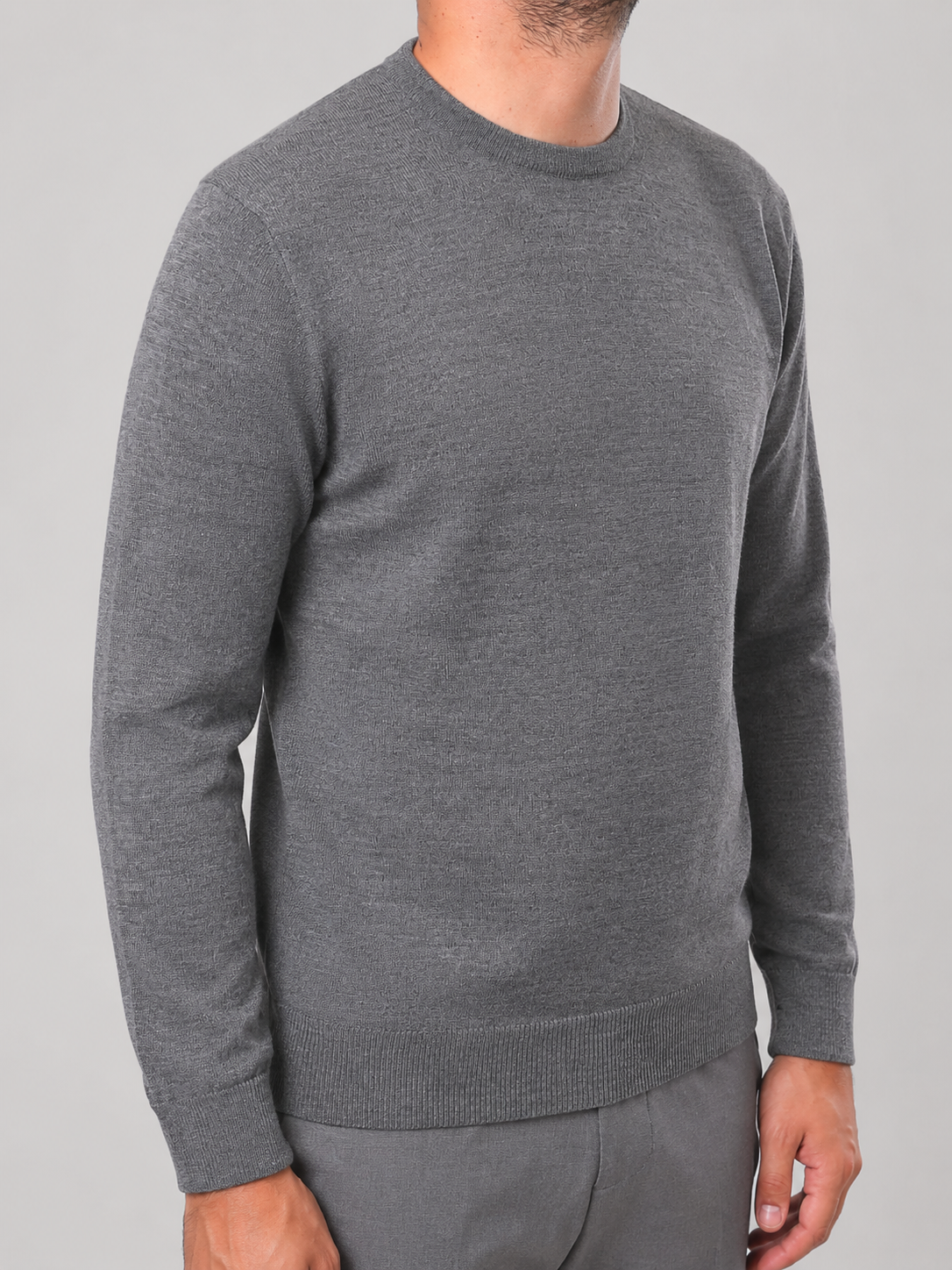 Maglione Girocollo Lana Merinos Made in Italy Grigio