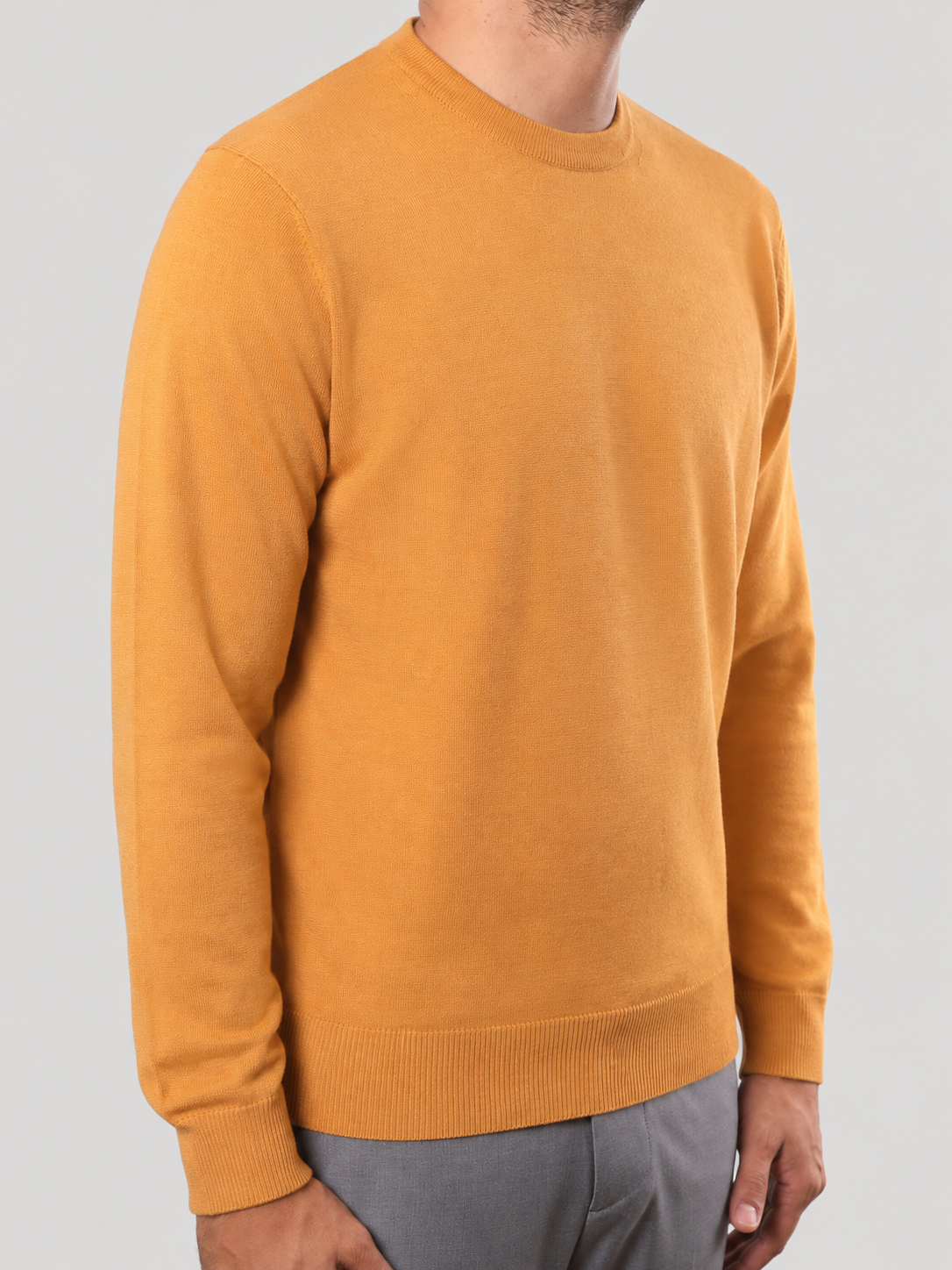 Maglione Girocollo Lana Merinos Made in Italy Ocra