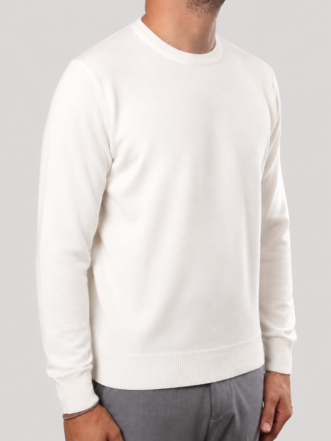 Maglione Girocollo Lana Merinos Made in Italy Panna