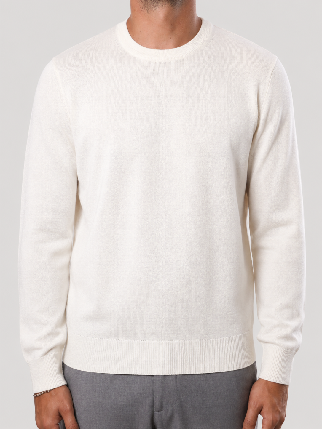 Maglione Girocollo Lana Merinos Made in Italy Panna