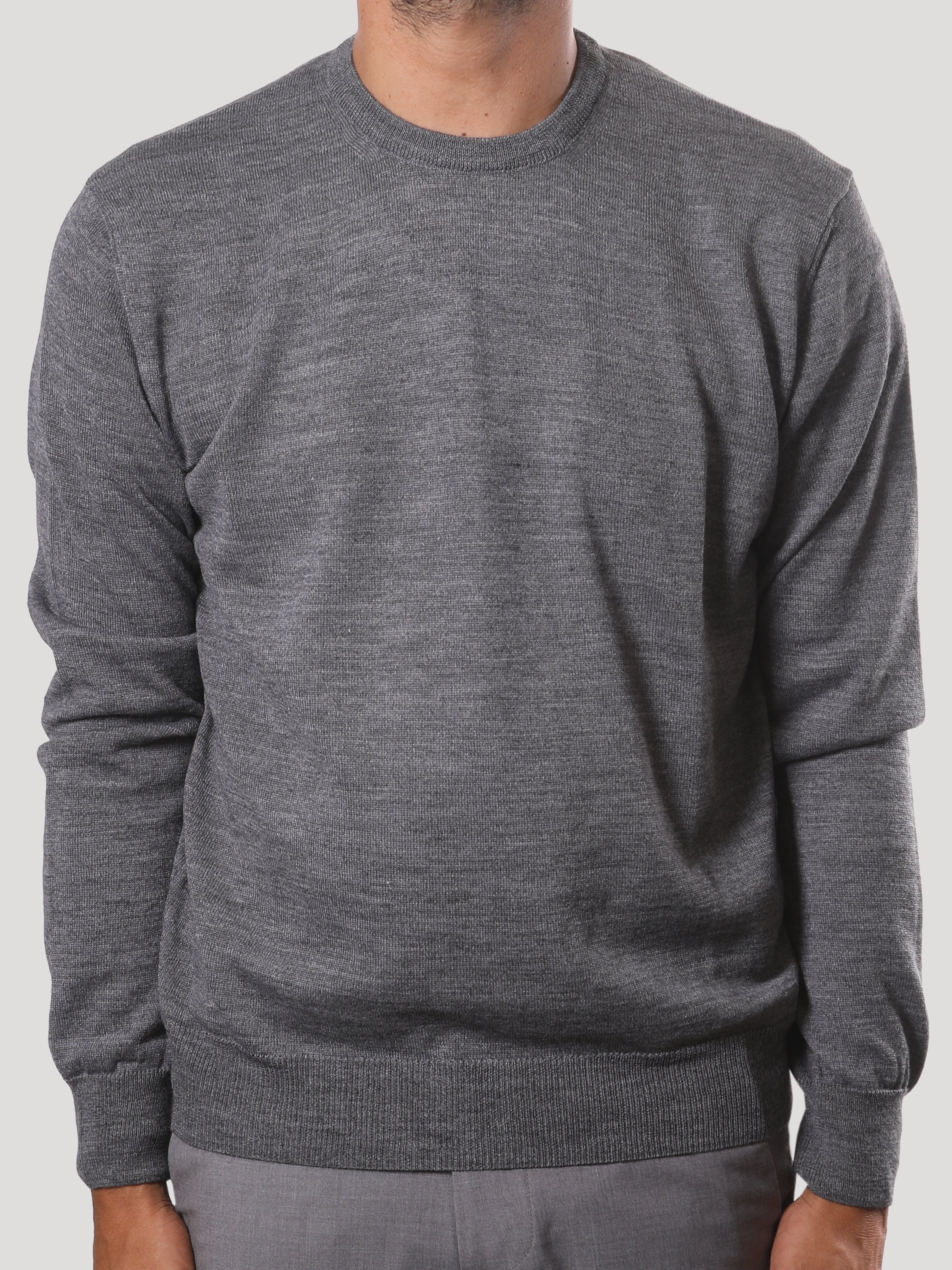 Maglione Girocollo 100% Lana Merinos Made in Italy Grigio