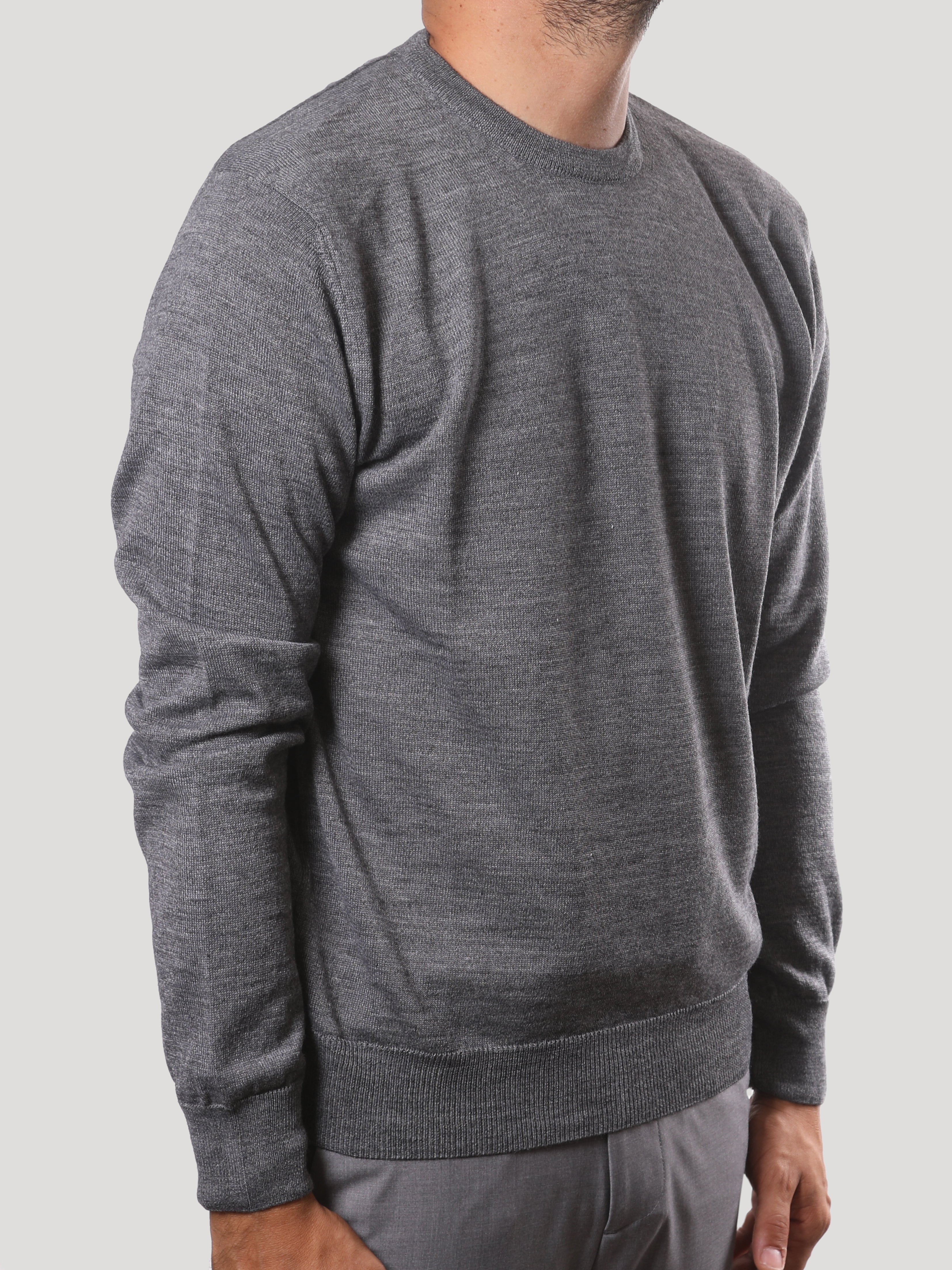 Maglione Girocollo 100% Lana Merinos Made in Italy Grigio