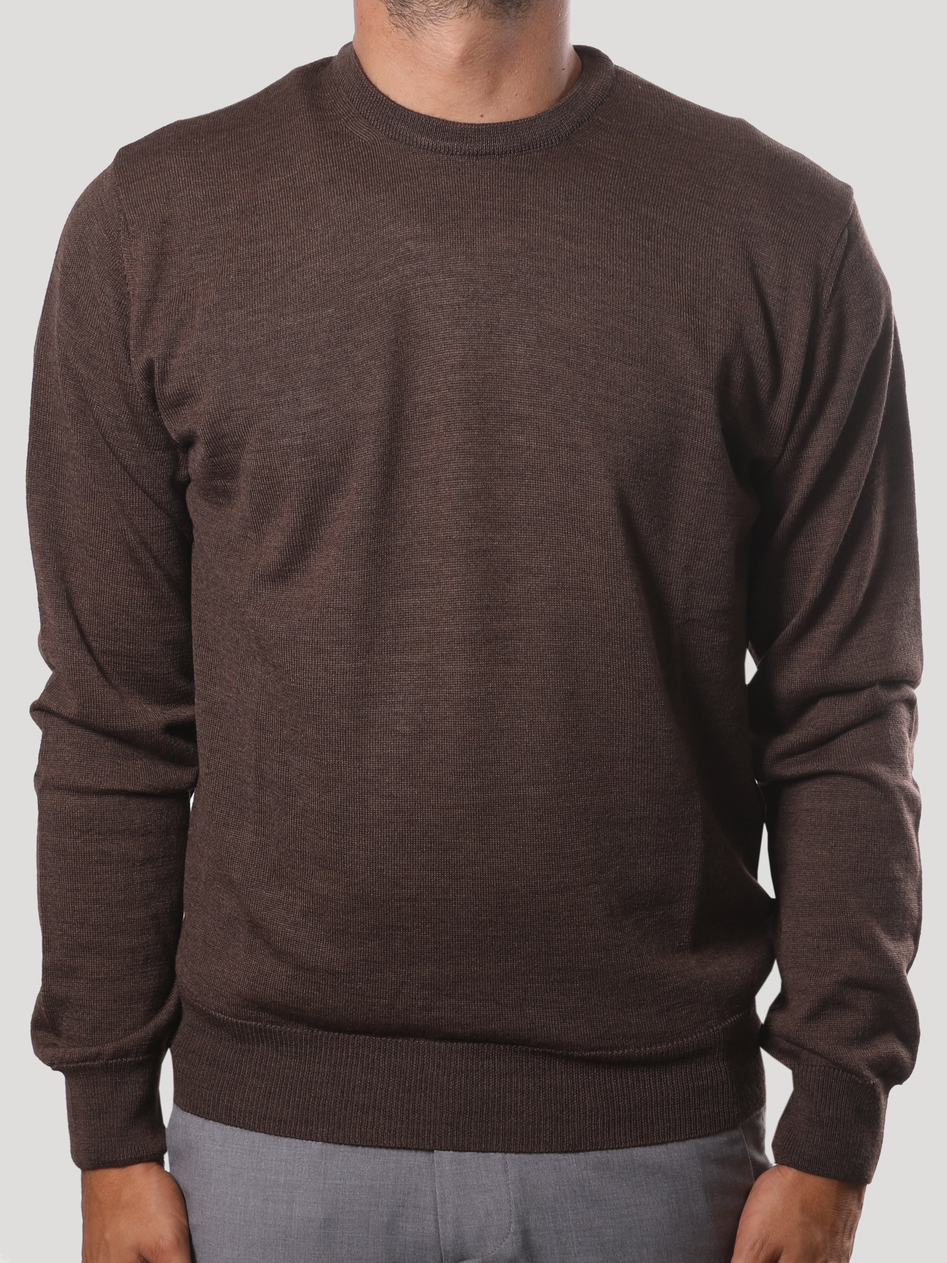 Maglione Girocollo 100% Lana Merinos Made in Italy Marrone