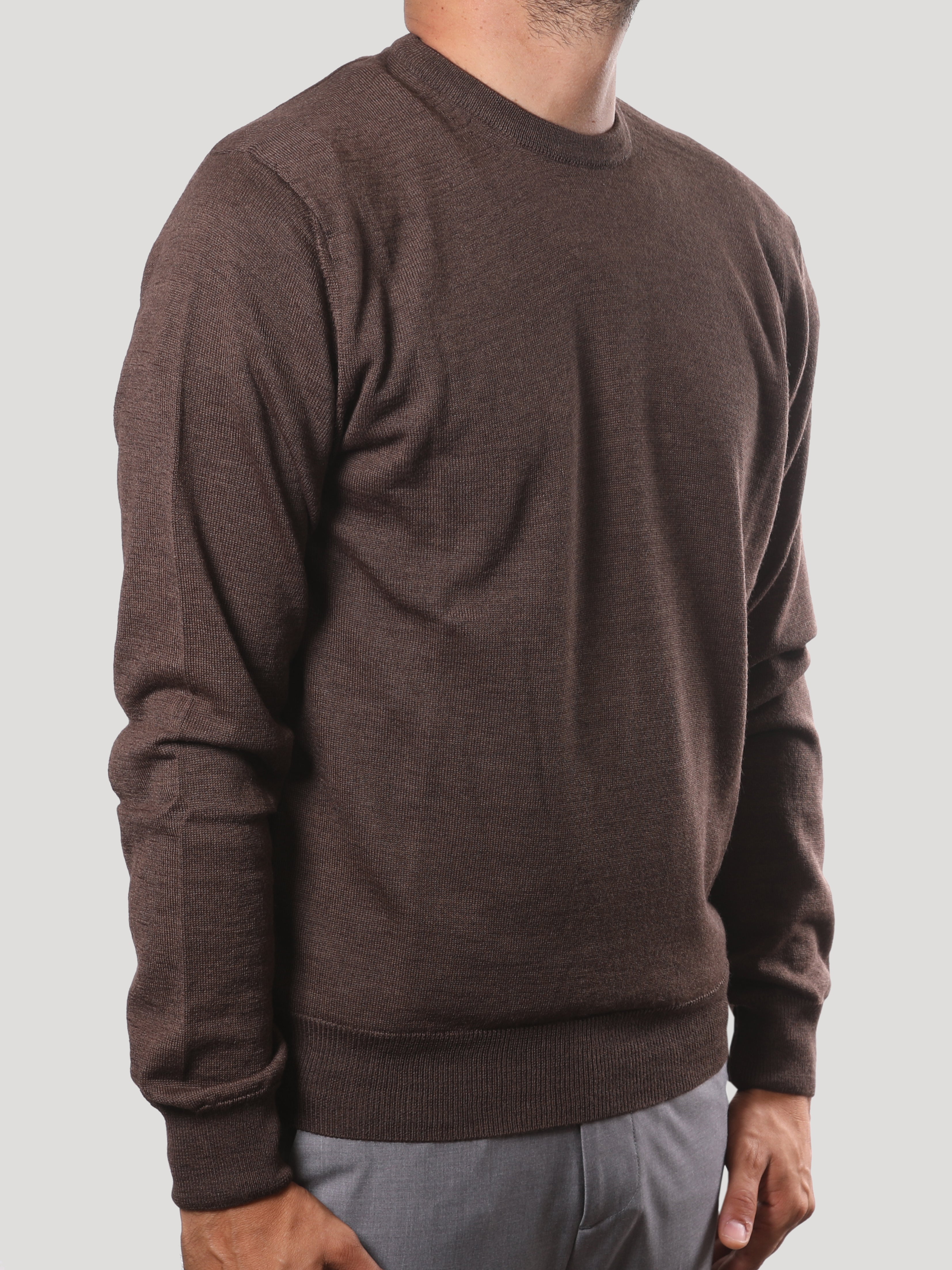 Maglione Girocollo 100% Lana Merinos Made in Italy Marrone