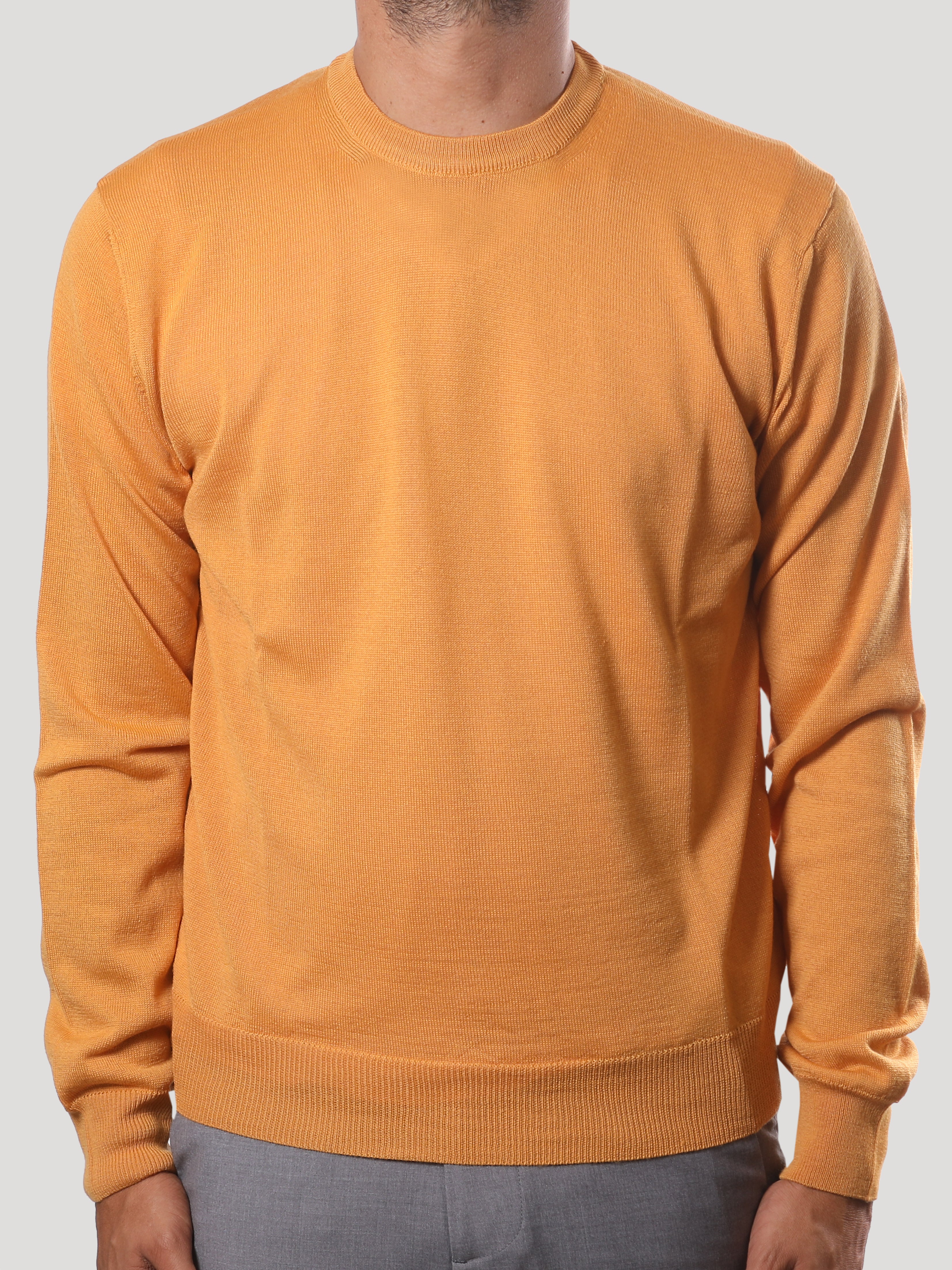 Maglione Girocollo 100% Lana Merinos Made in Italy Ocra