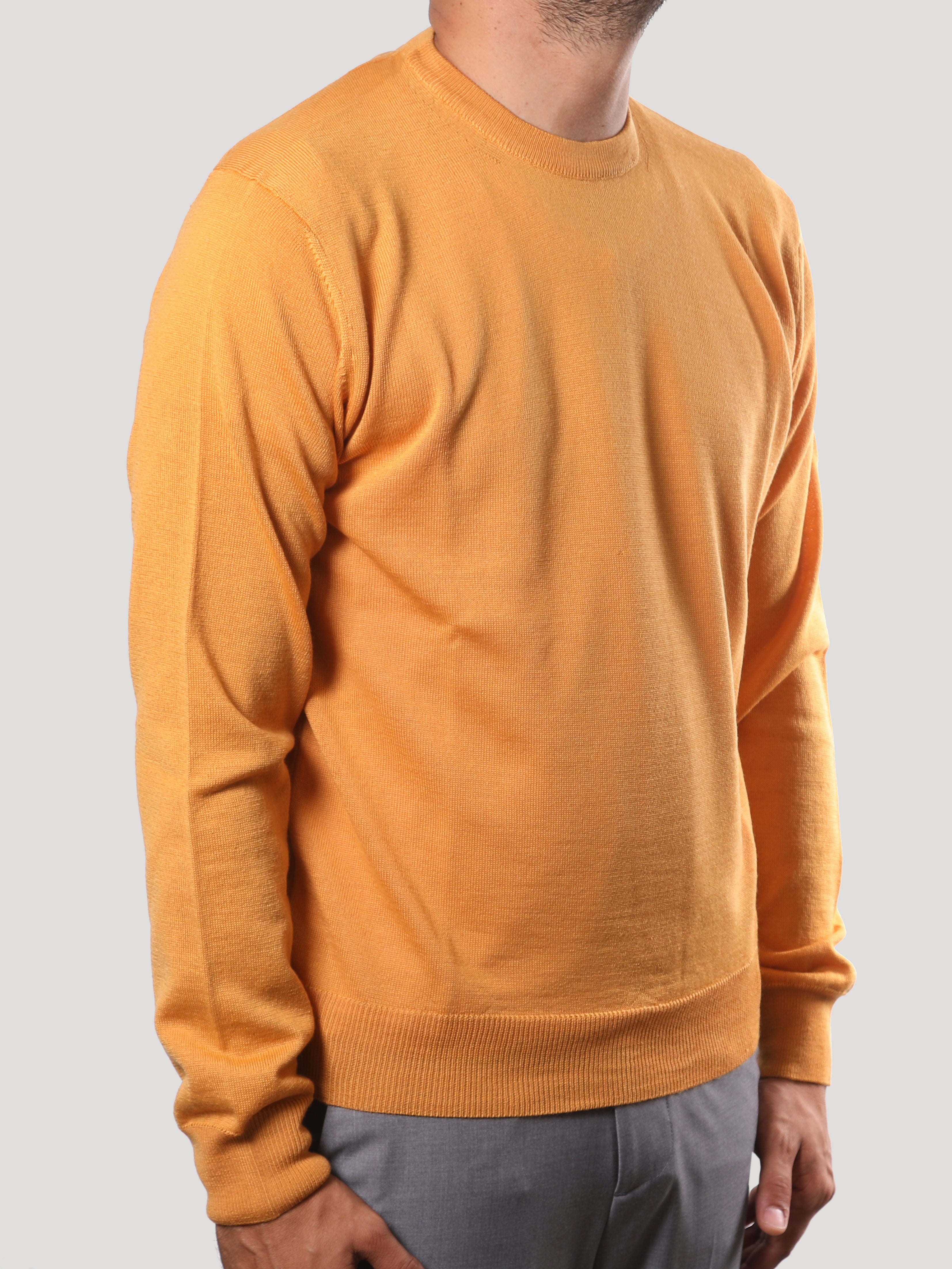Maglione Girocollo 100% Lana Merinos Made in Italy Ocra