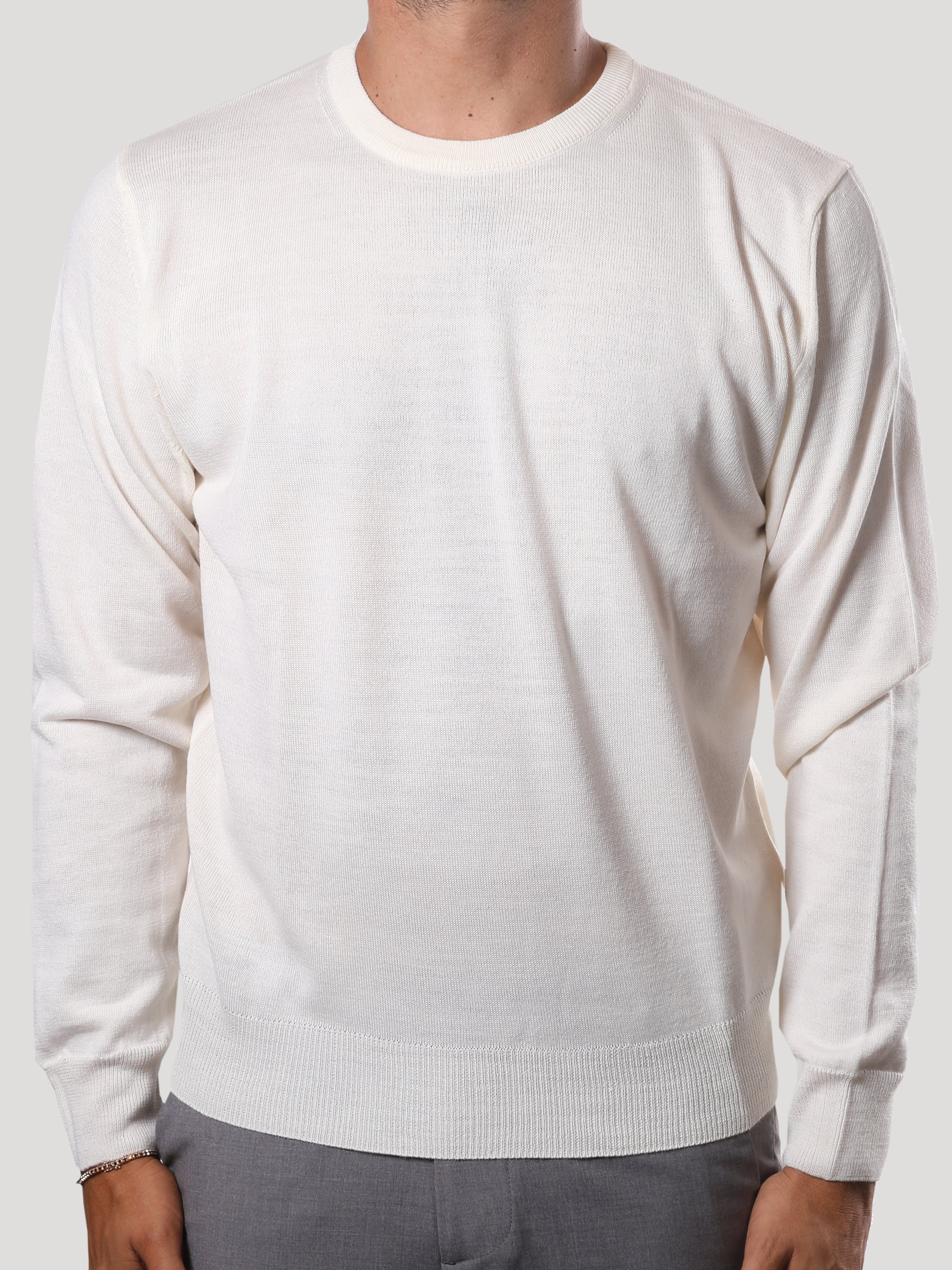 Maglione Girocollo 100% Lana Merinos Made in Italy Panna