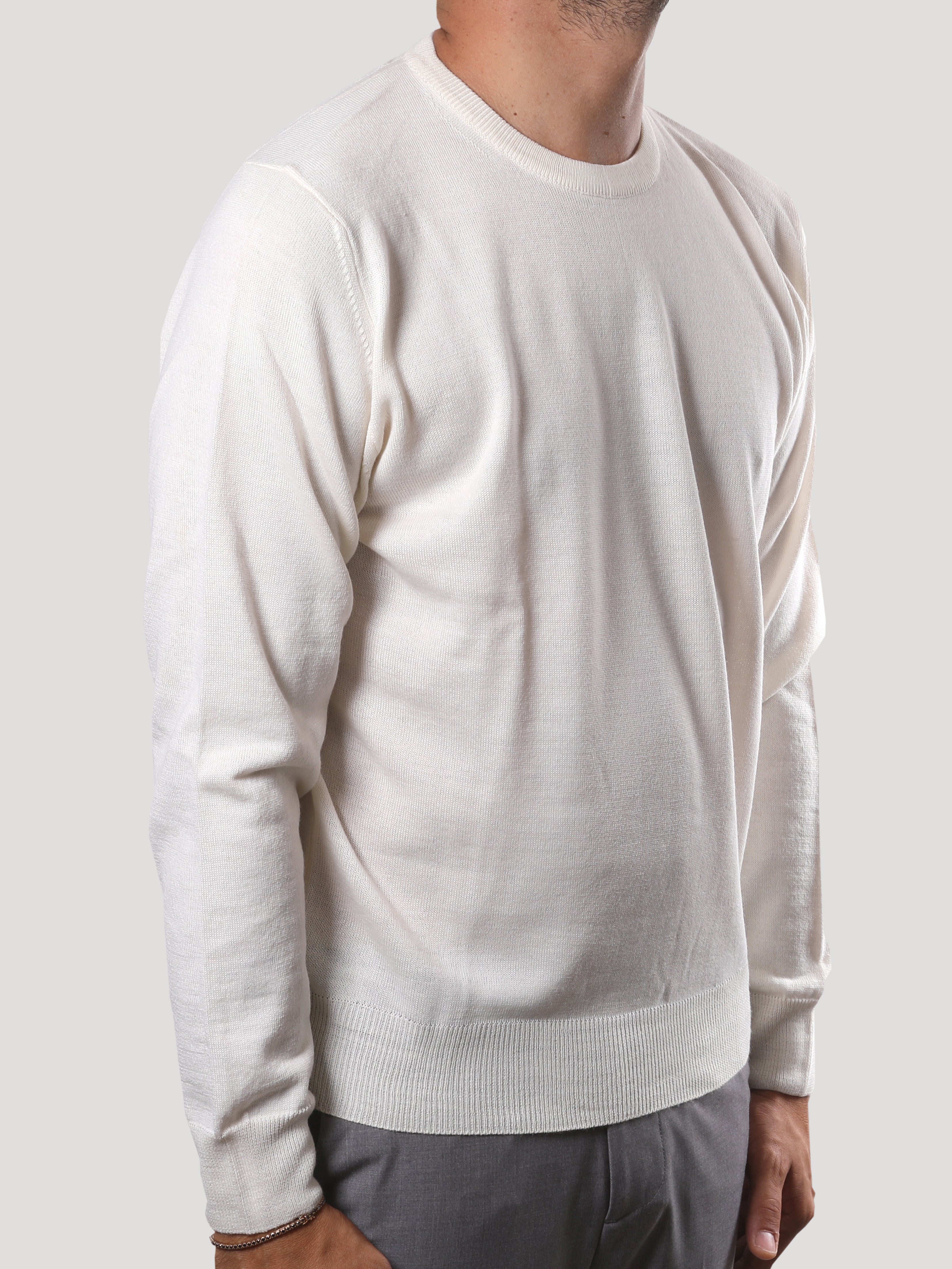 Maglione Girocollo 100% Lana Merinos Made in Italy Panna